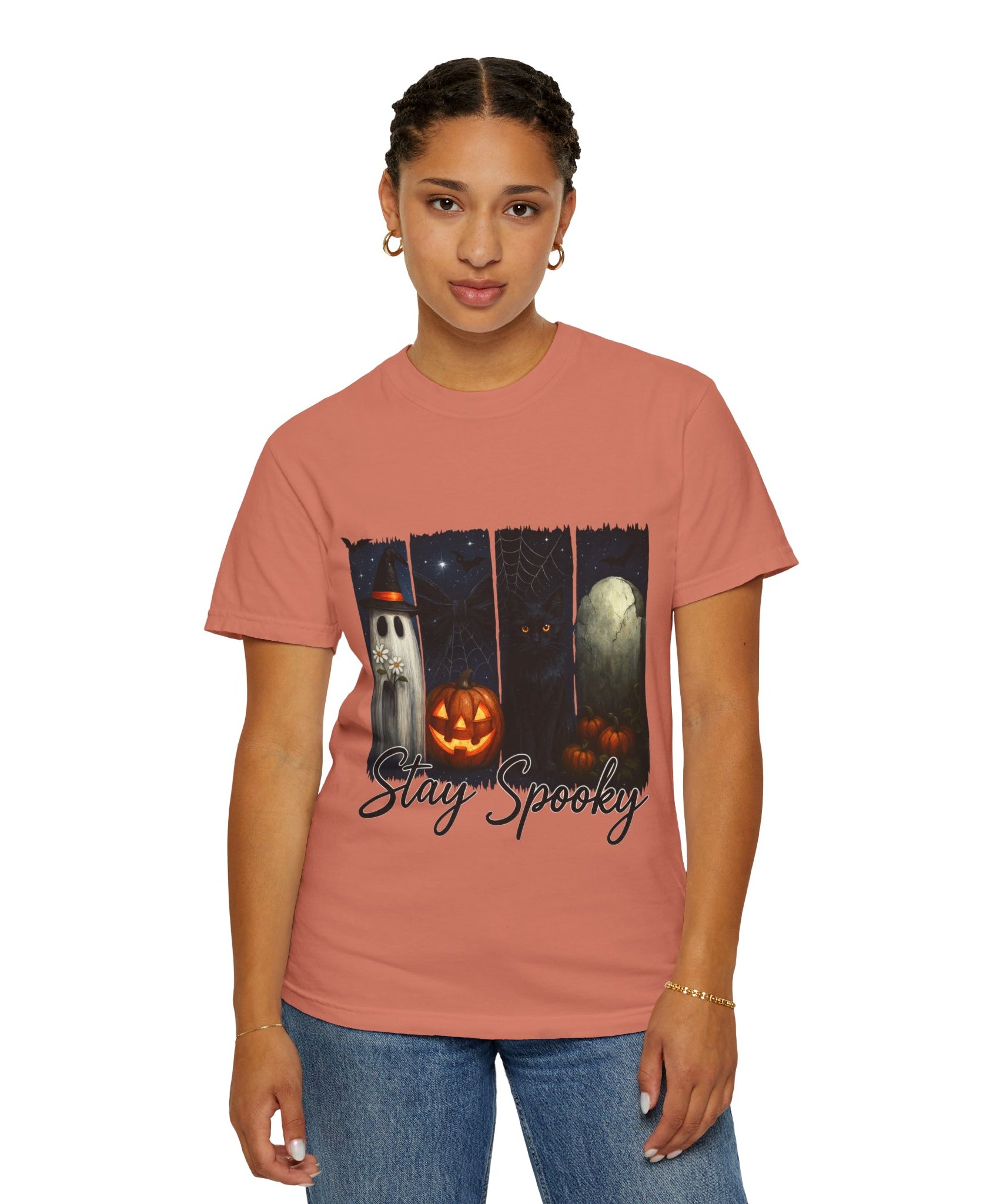 Stay Spooky Halloween T-Shirt – Cute Ghost, Black Cat, Pumpkin & Graveyard Design - Gallory Hive