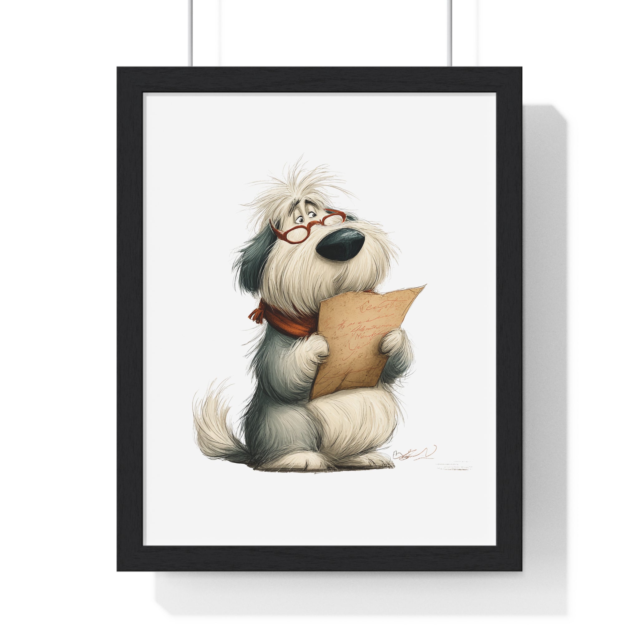 Whimsical Dog Reading Artwork – Wooden Framed Wall Décor - Gallory Hive