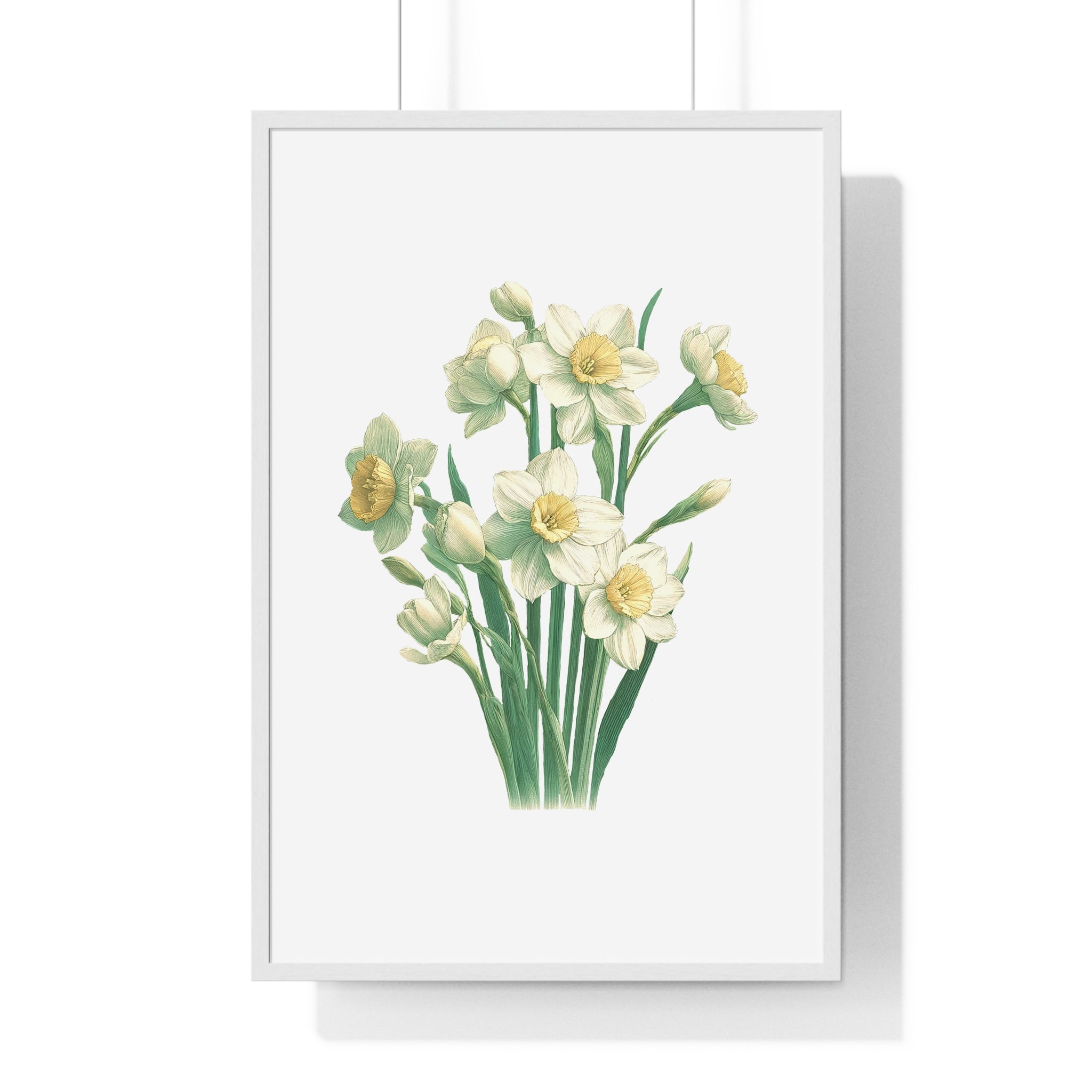 December Birth Month Flower Wall Art – Narcissus Botanical Illustration in Wooden Frame | Hope, Good Fortune & Renewal
