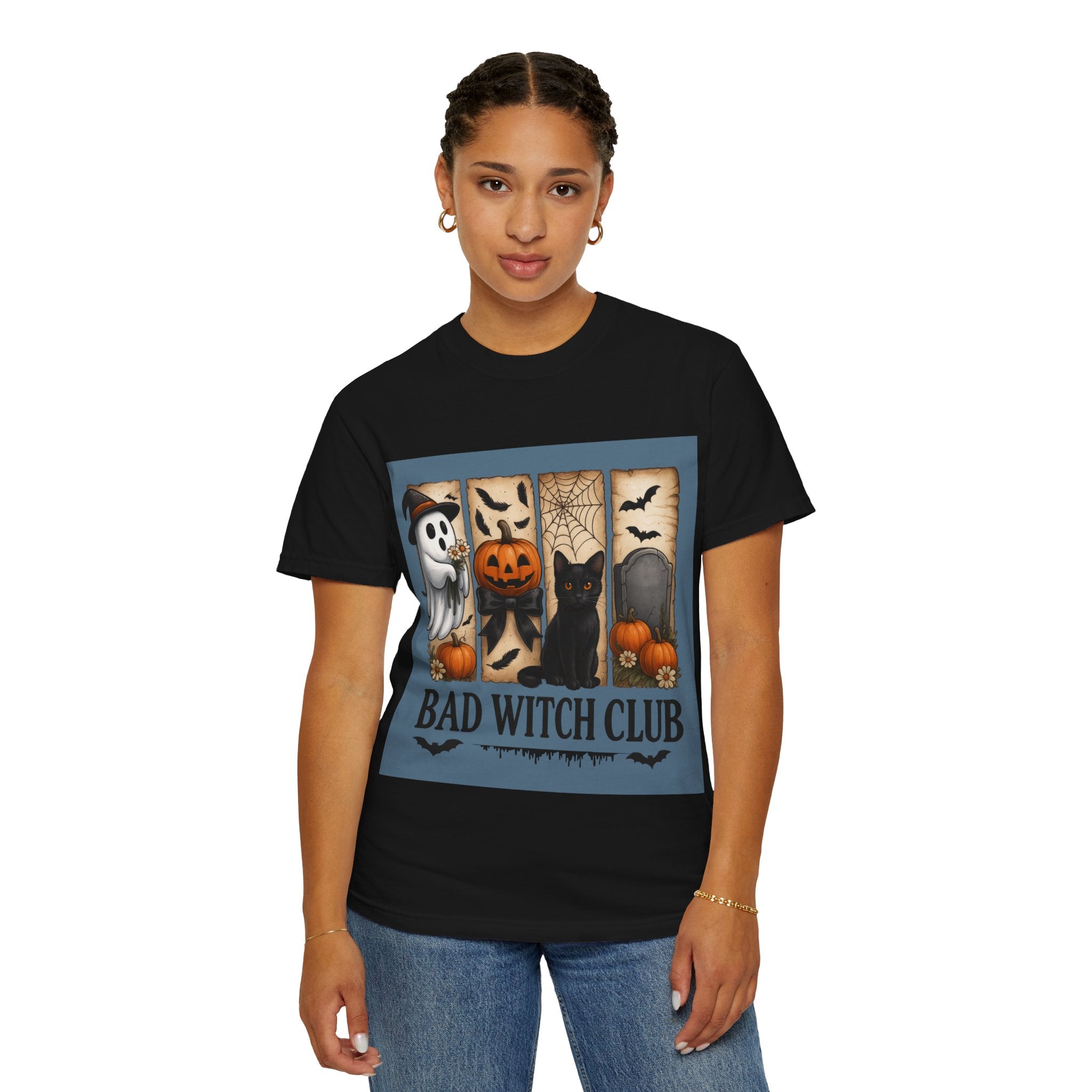 Bad Witch Club Halloween T-Shirt – Cute Ghost, Black Cat, Pumpkin & Spooky Gothic Design - Gallory Hive