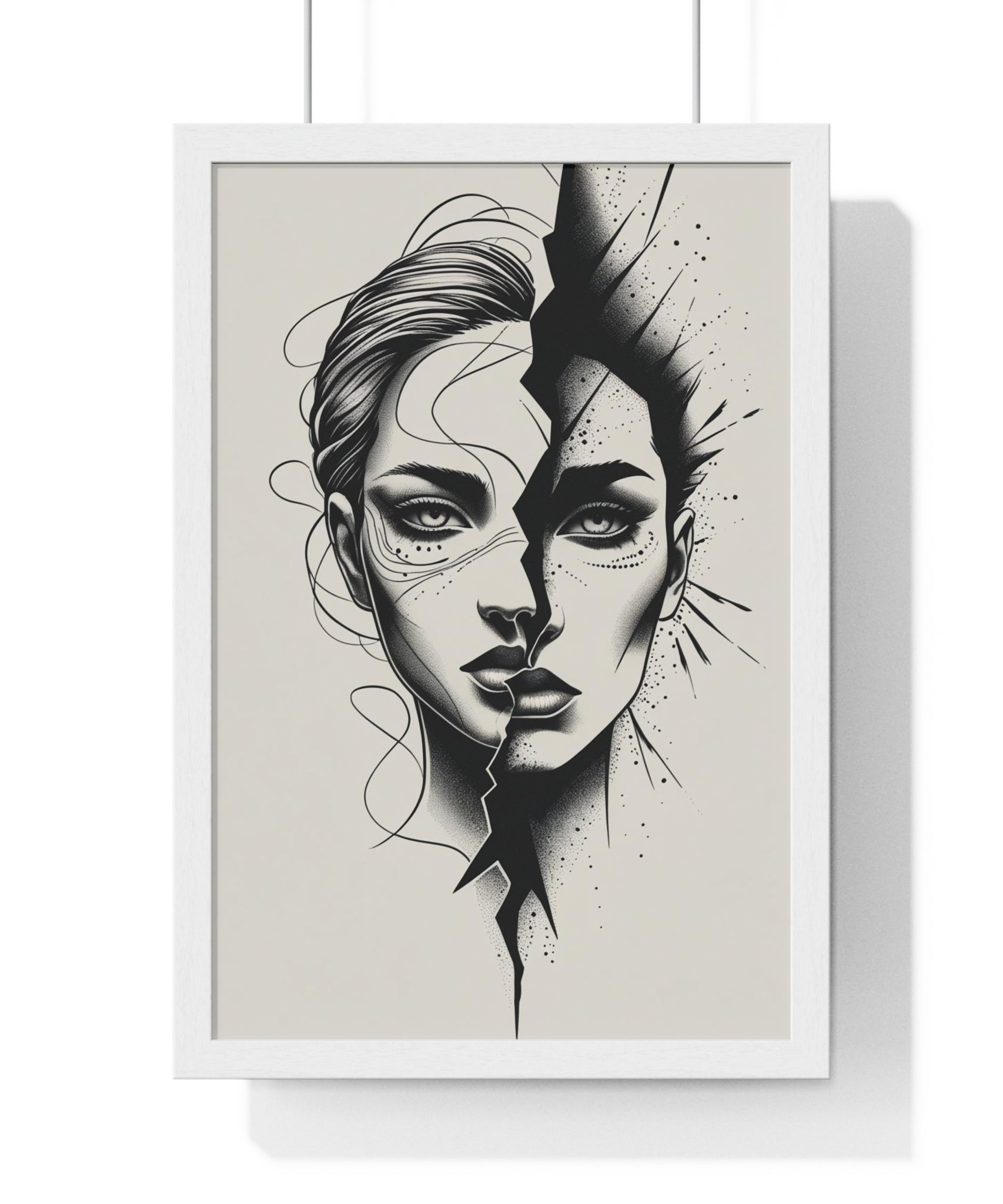 Framed Art Print, Modern Wall Decor, Home Office Gift, Minimalist Split Face Poster, Stylish Artwork - Gallory Hive