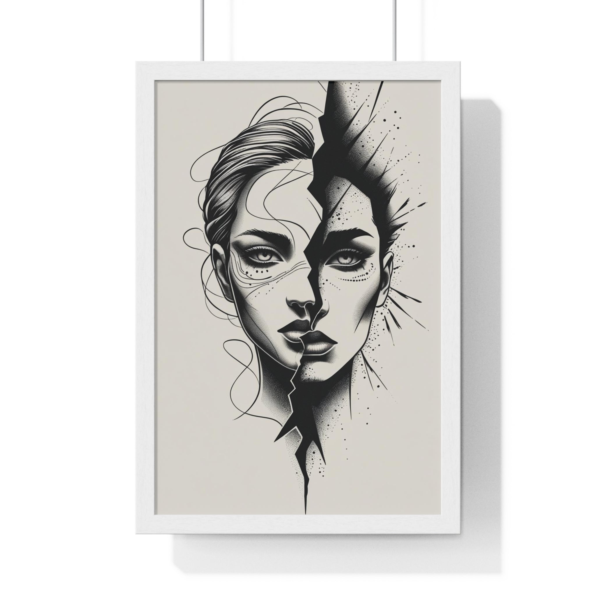 Framed Art Print, Modern Wall Decor, Home Office Gift, Minimalist Split Face Poster, Stylish Artwork
