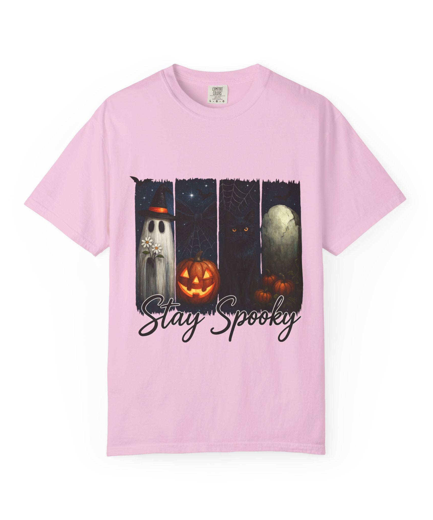 Stay Spooky Halloween T-Shirt – Cute Ghost, Black Cat, Pumpkin & Graveyard Design - Gallory Hive