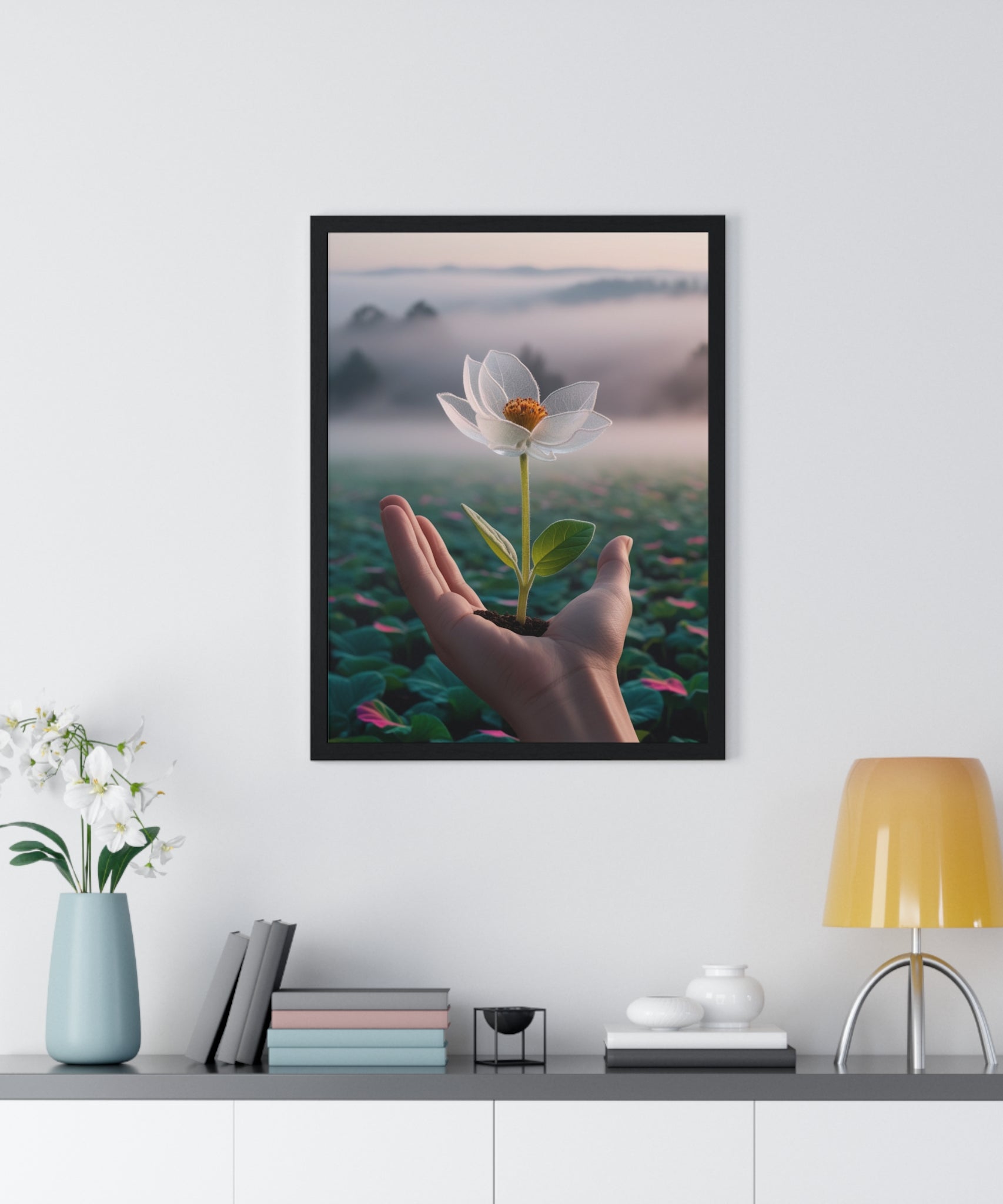 Framed Poster, Serene Floral Wall Art, Nature Print, Gift for Garden Lovers, Motivational Decor, Vertical Art Print - Gallory Hive
