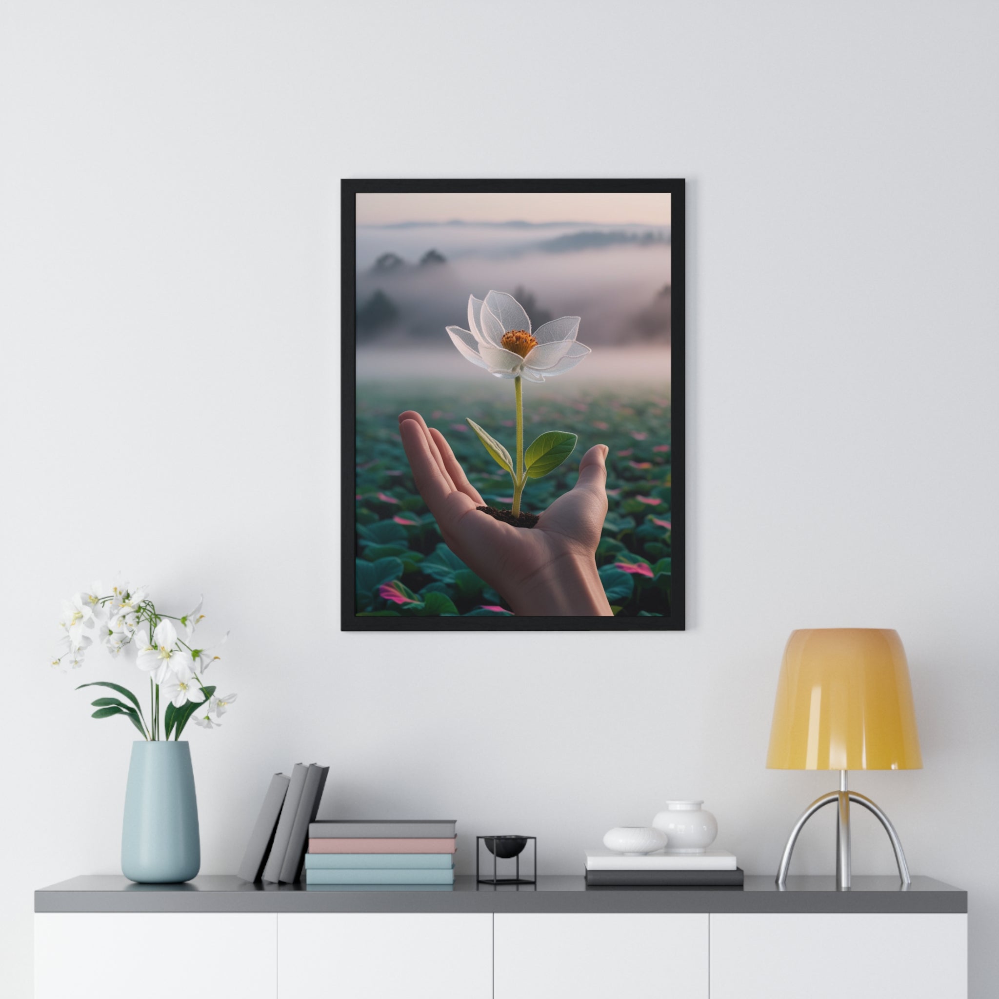Framed Poster, Serene Floral Wall Art, Nature Print, Gift for Garden Lovers, Motivational Decor, Vertical Art Print