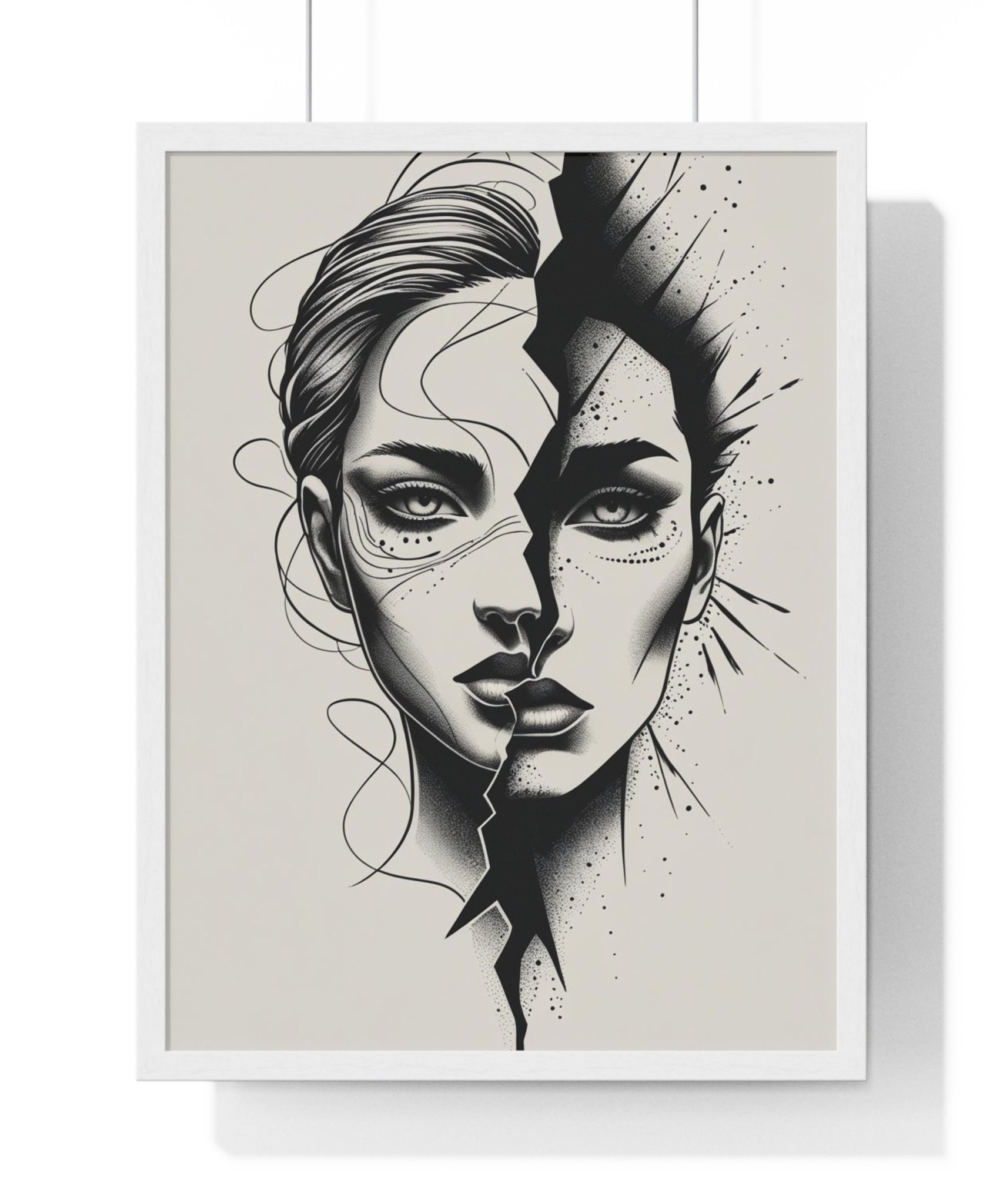Framed Art Print, Modern Wall Decor, Home Office Gift, Minimalist Split Face Poster, Stylish Artwork - Gallory Hive