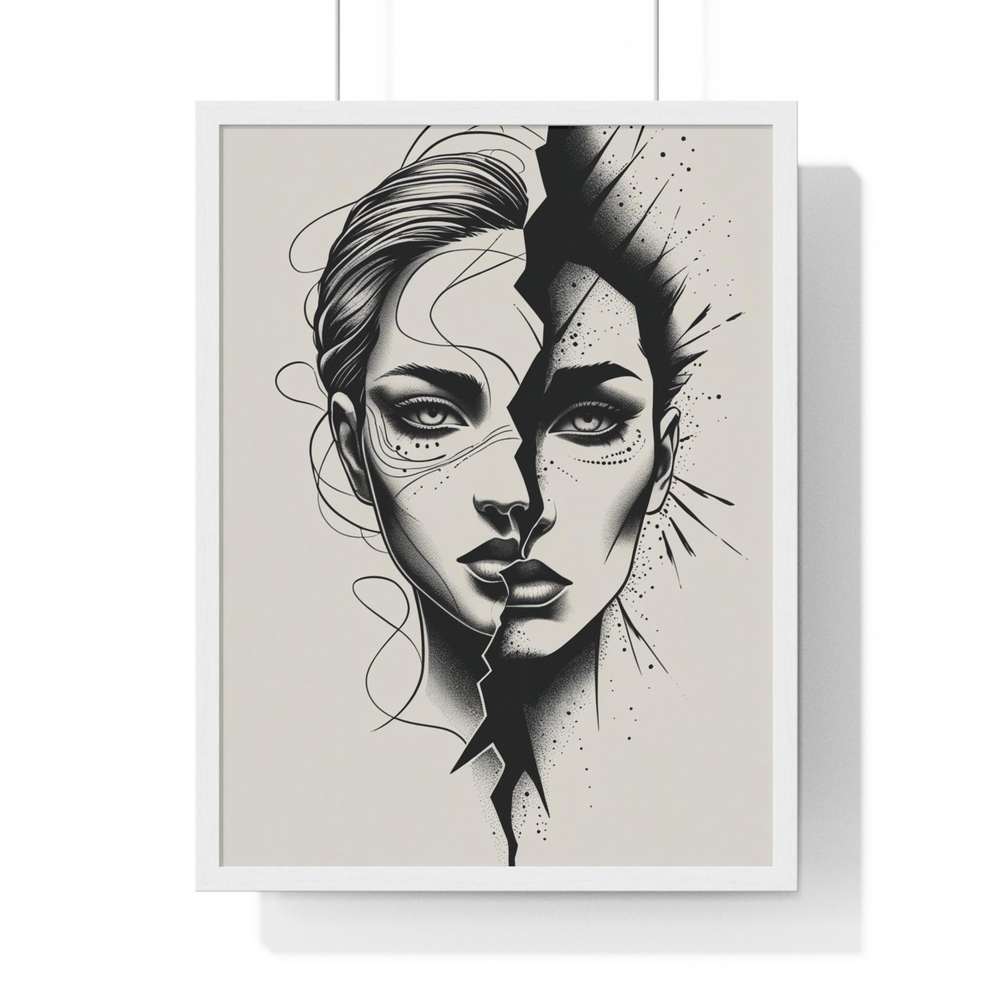 Framed Art Print, Modern Wall Decor, Home Office Gift, Minimalist Split Face Poster, Stylish Artwork