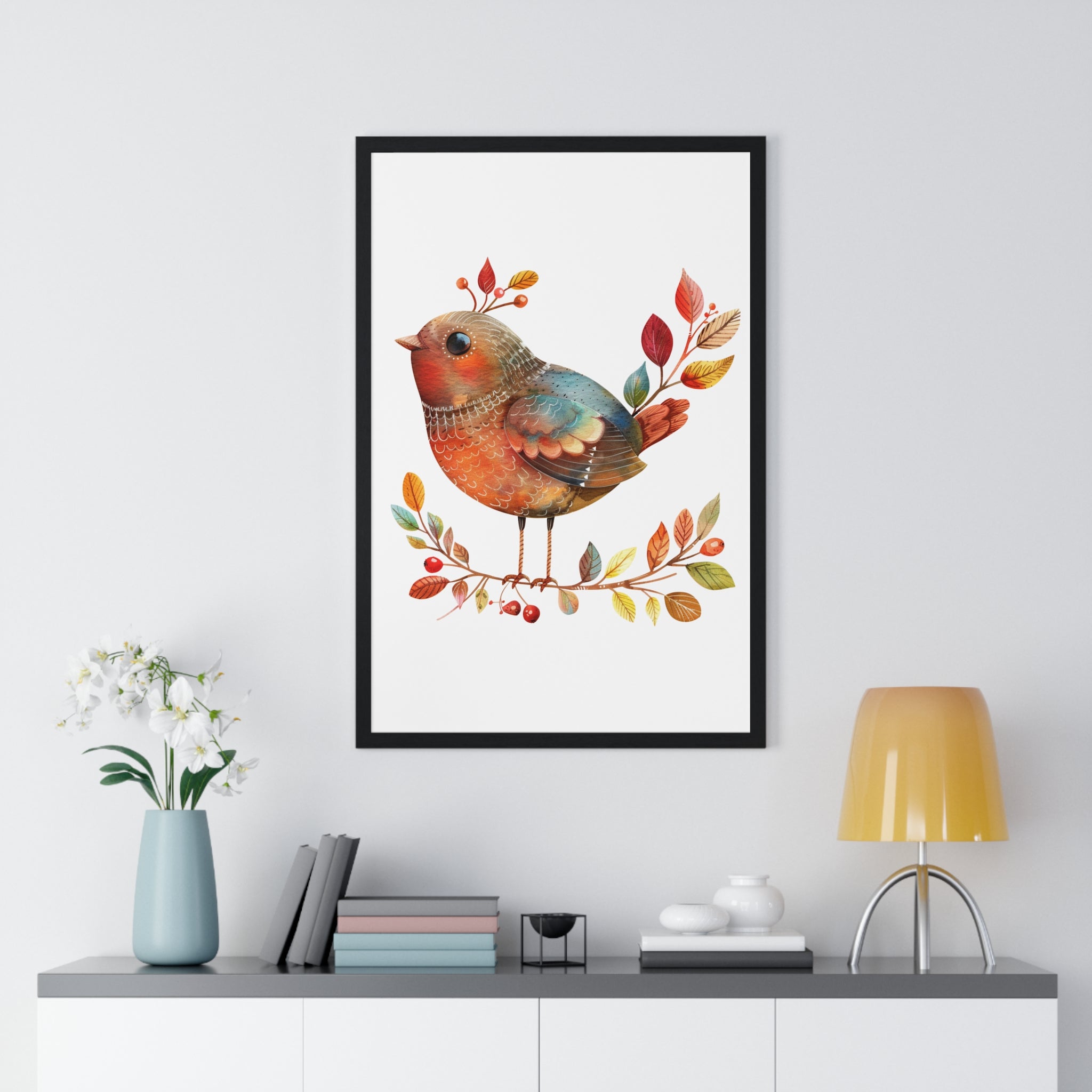 Autumn Perch – Whimsical Bird Wall Art Decor | Gallory Hive