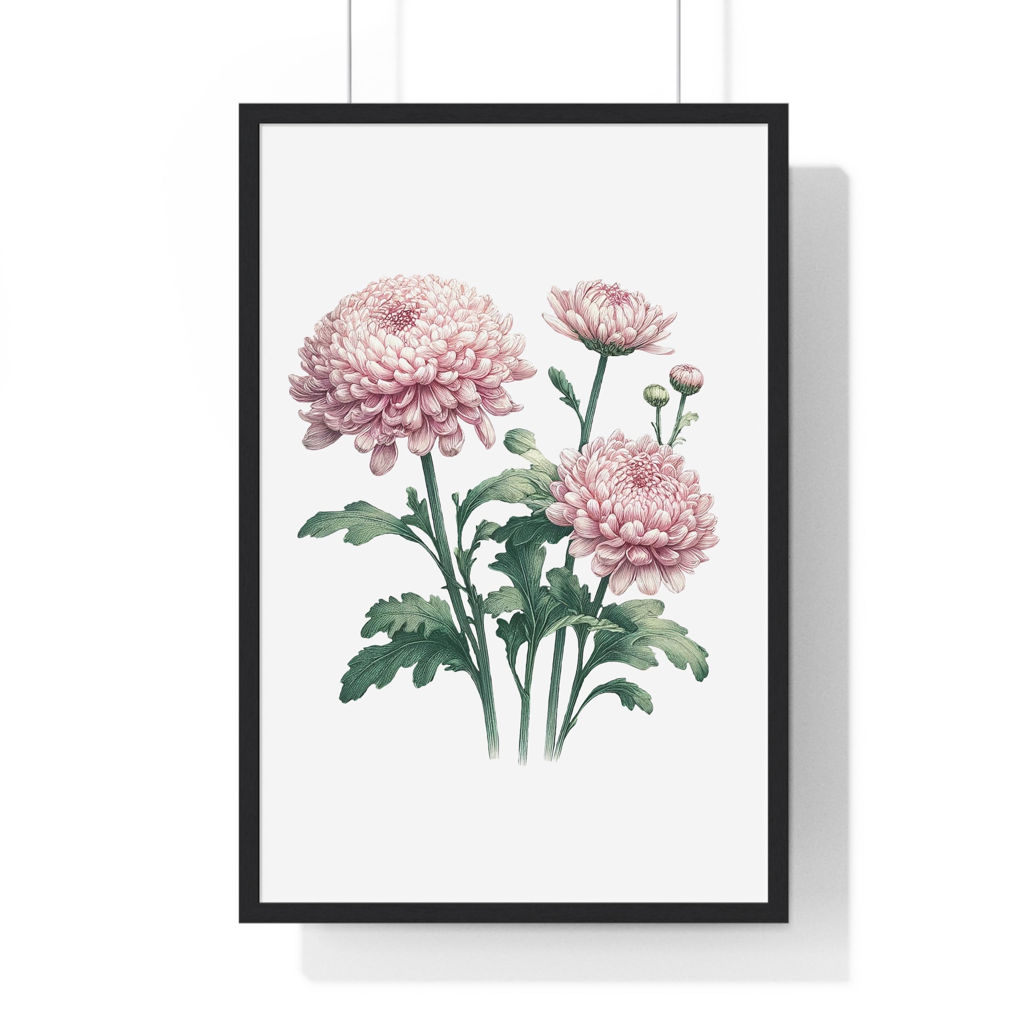 November Birth Month Flower Wall Art – Pink Chrysanthemum Illustration in Wooden Frame | Loyalty, Love & Joy