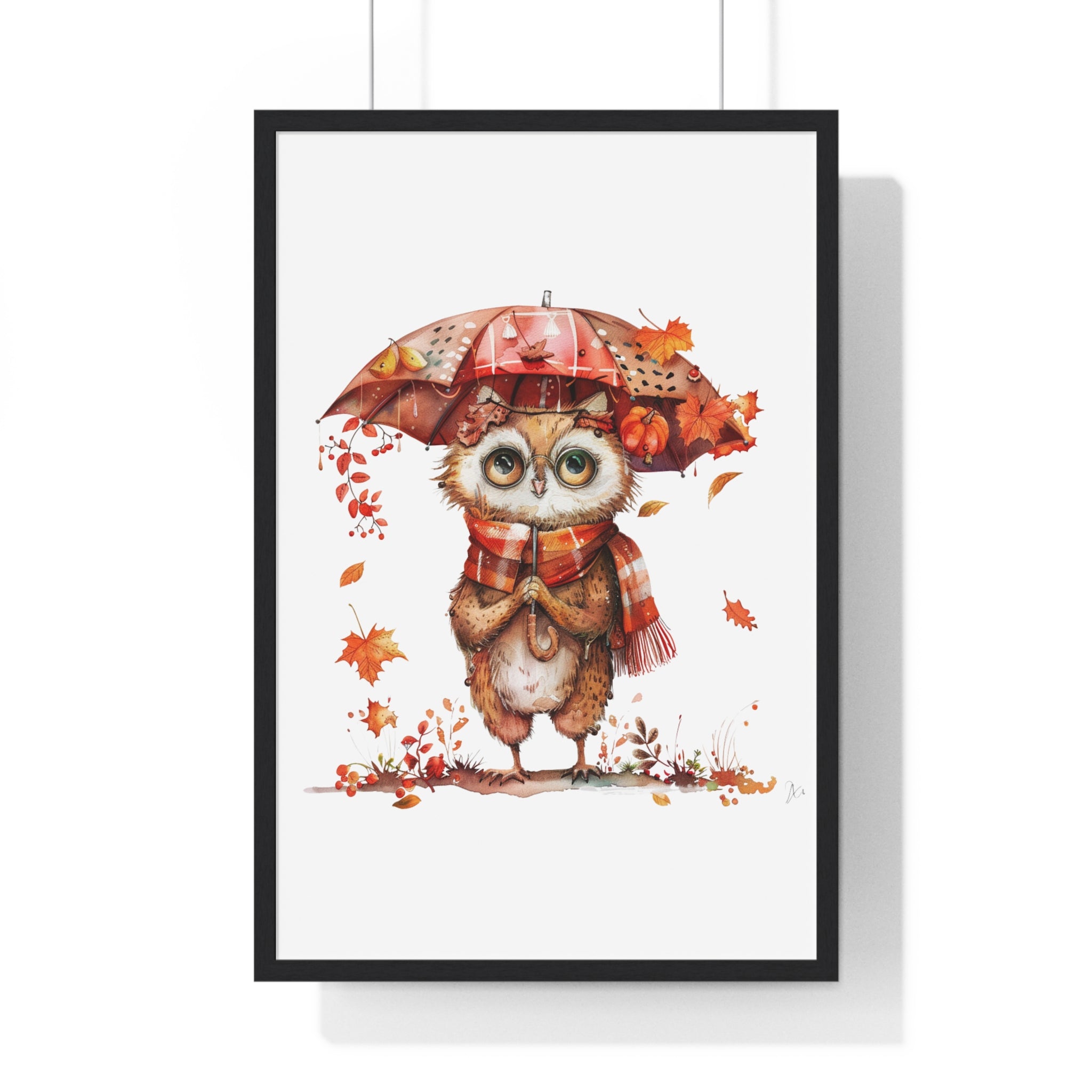 Autumn Owl with Umbrella – Framed Wall Art | Gallory Hive