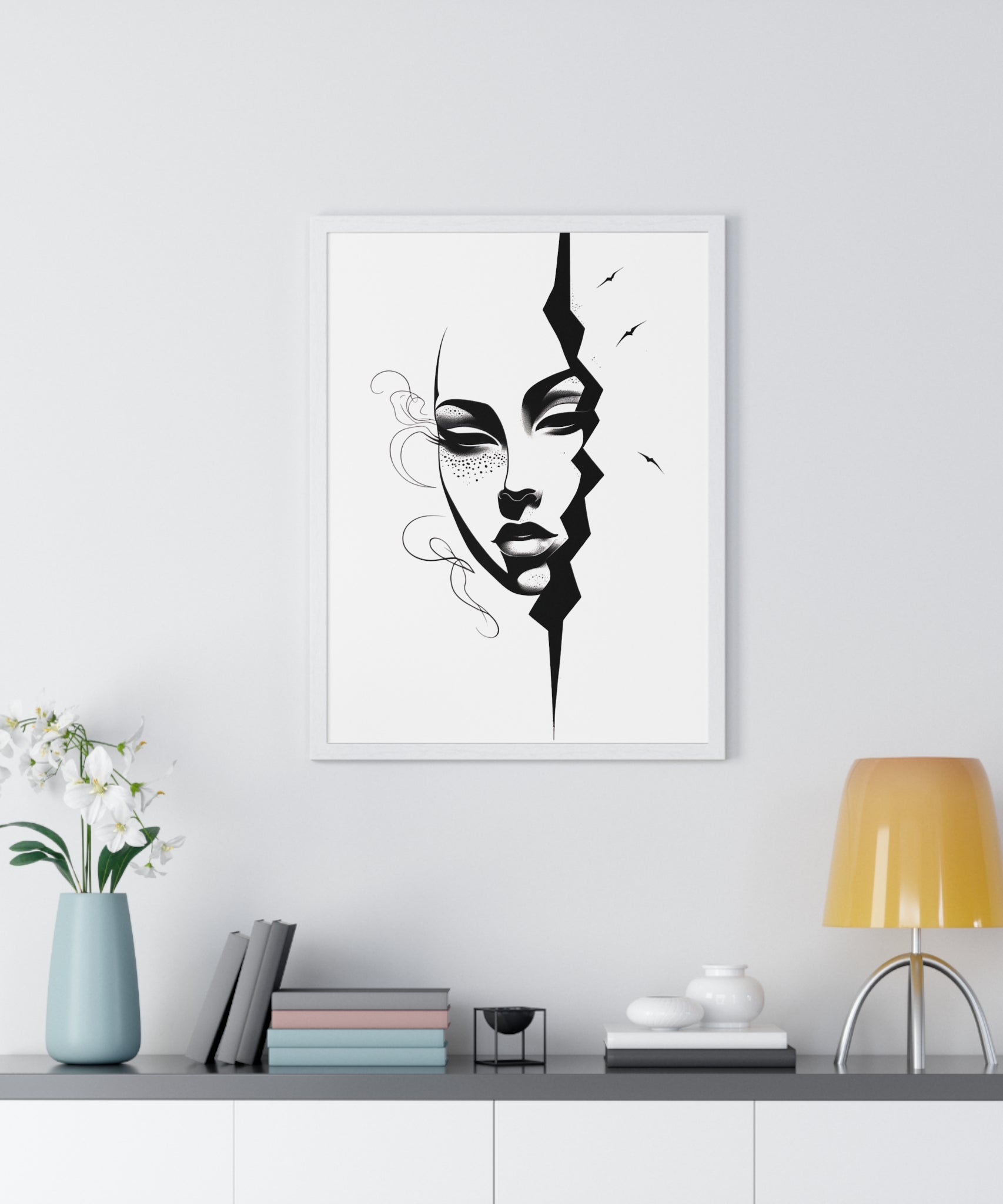 Vertical Framed Poster - Stylish Split Face Art Print | Modern Wall Decor, Home Aesthetic, Living Room Art, Unique Gift, Gallery Wall - Gallory Hive