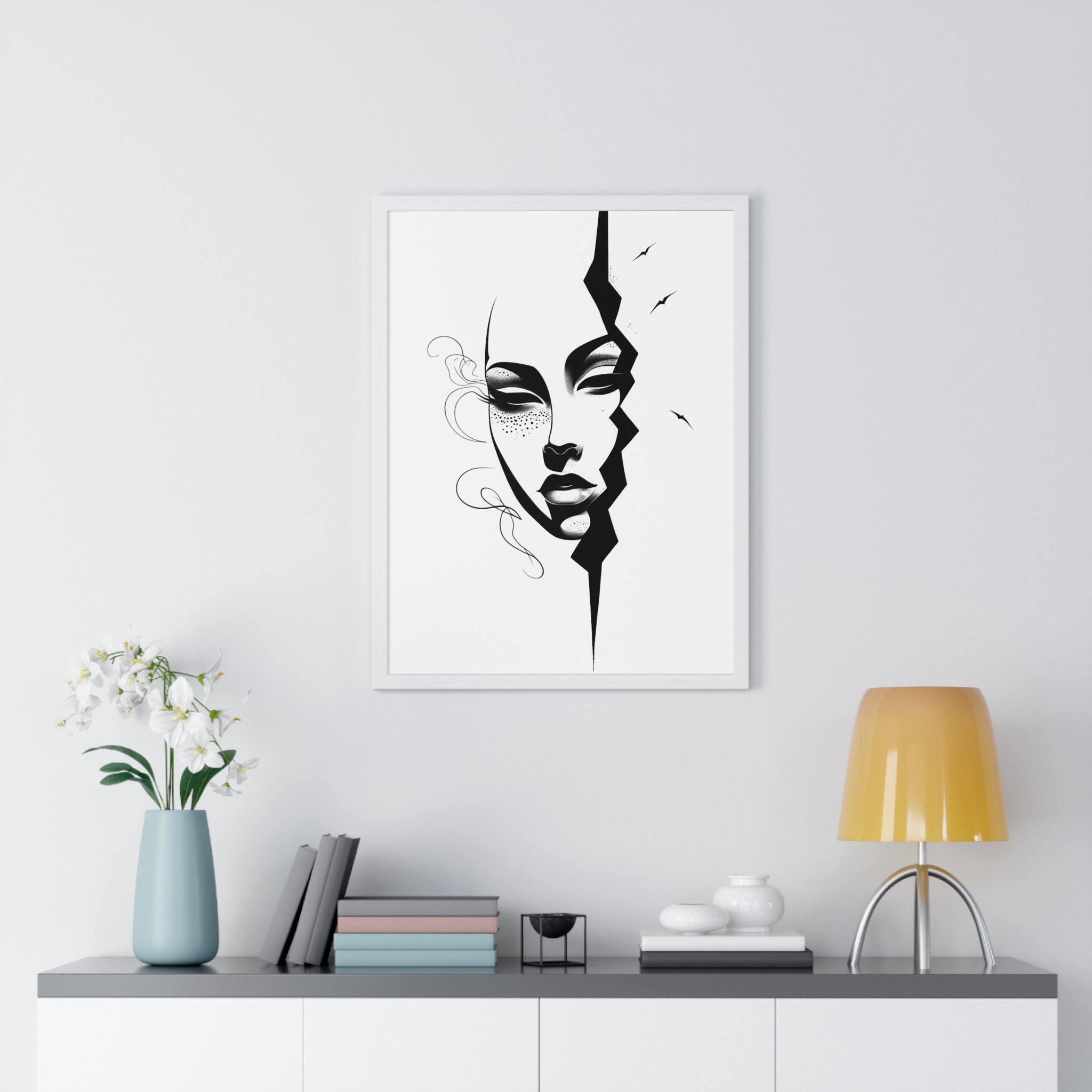 Vertical Framed Poster - Stylish Split Face Art Print | Modern Wall Decor, Home Aesthetic, Living Room Art, Unique Gift, Gallery Wall - Gallory Hive