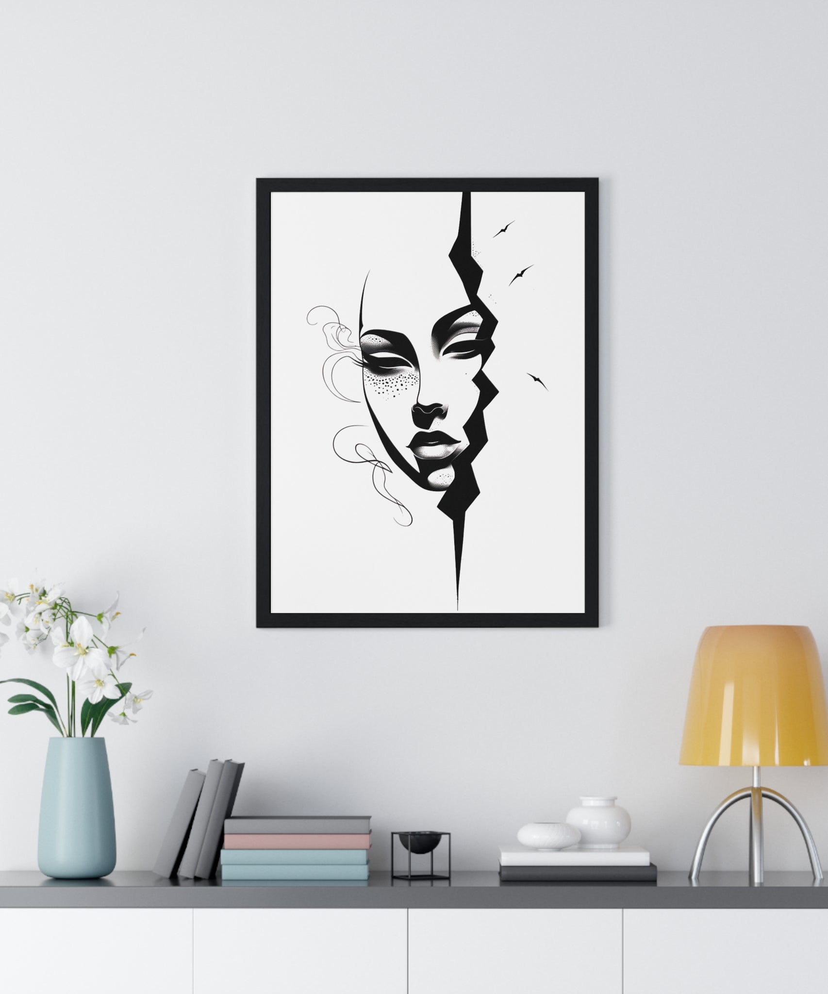 Vertical Framed Poster - Stylish Split Face Art Print | Modern Wall Decor, Home Aesthetic, Living Room Art, Unique Gift, Gallery Wall - Gallory Hive
