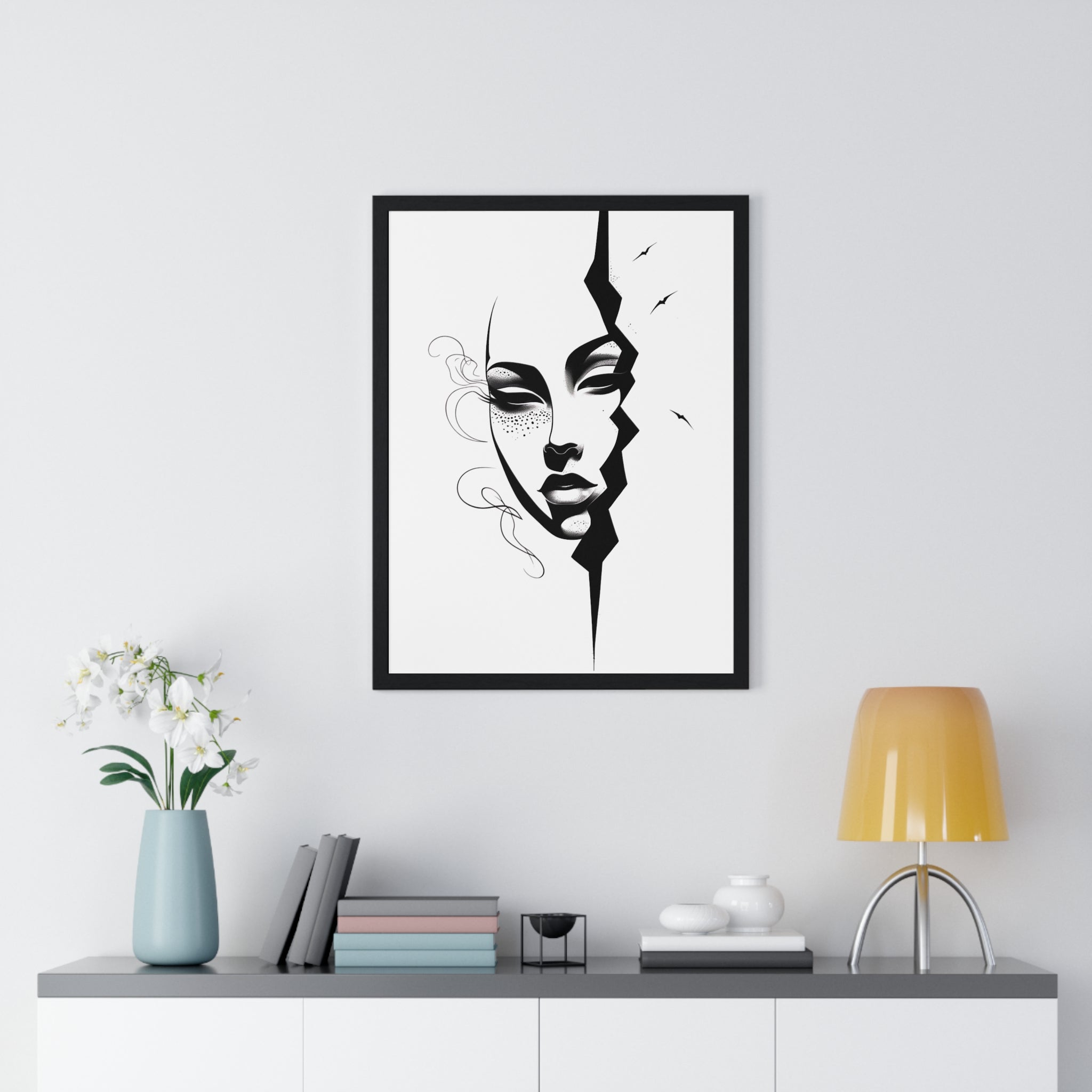 Vertical Framed Poster - Stylish Split Face Art Print | Modern Wall Decor, Home Aesthetic, Living Room Art, Unique Gift, Gallery Wall - Gallory Hive
