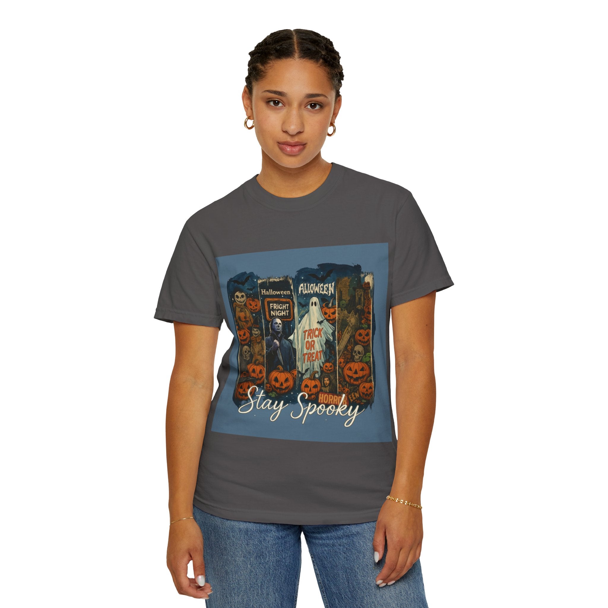 Stay Spooky Halloween Horror T-Shirt – Retro Slasher, Ghost, Pumpkins & Fright Night Design