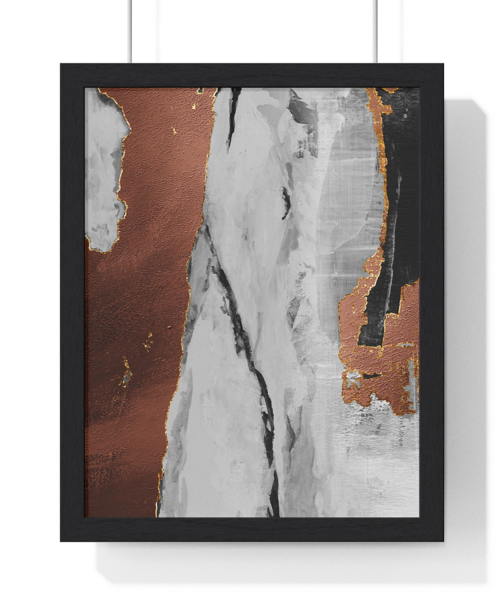 Luxury Abstract Wall Art Poster – Metallic Copper & Marble Texture on Wooden Frame – Modern Home Décor