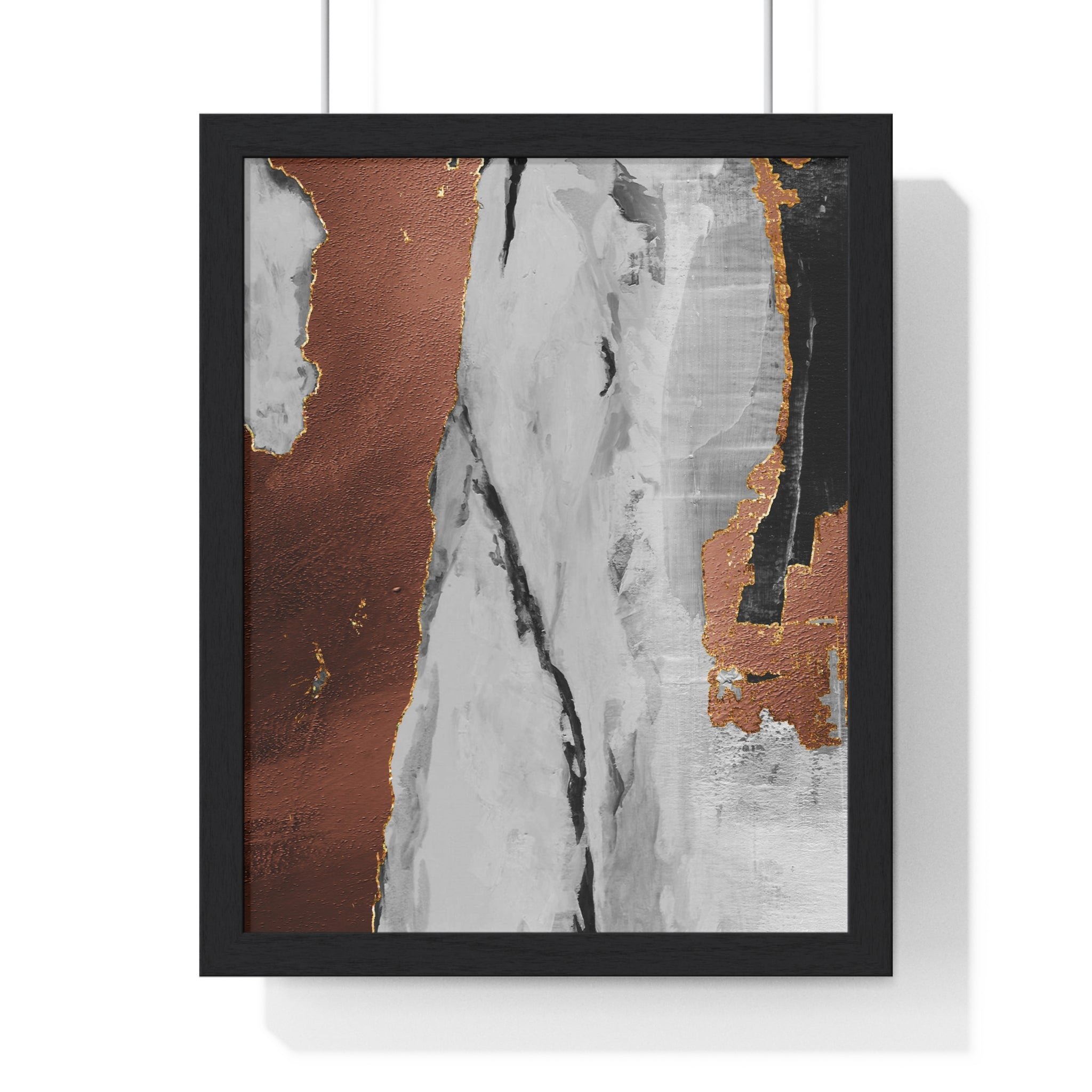 Luxury Abstract Wall Art Poster – Metallic Copper & Marble Texture on Wooden Frame – Modern Home Décor
