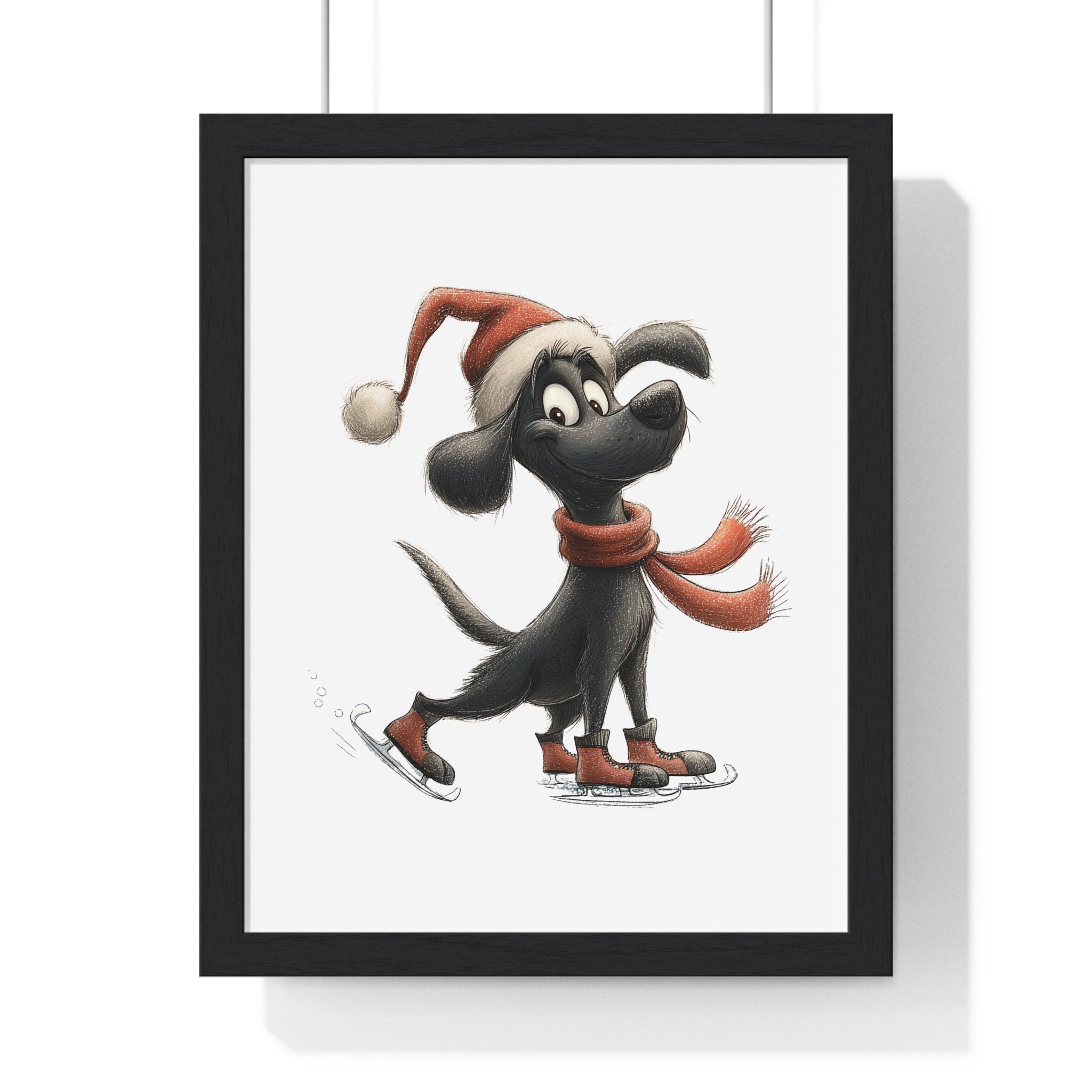Skating Santa Pup – Wooden Wall Frame Festive Dog Holiday Decor - Gallory Hive
