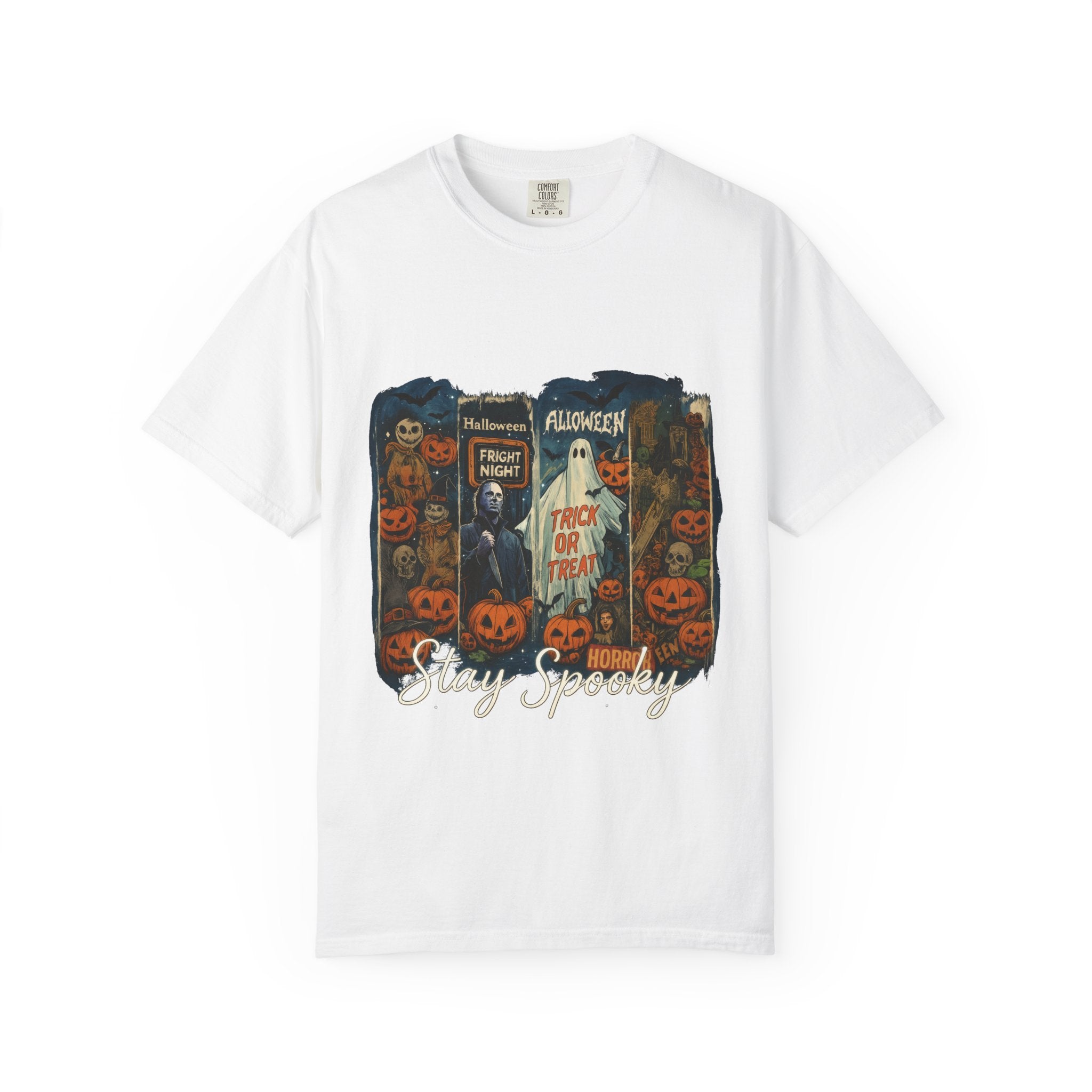 Stay Spooky Halloween Horror T-Shirt – Retro Slasher, Ghost, Pumpkins & Fright Night Design