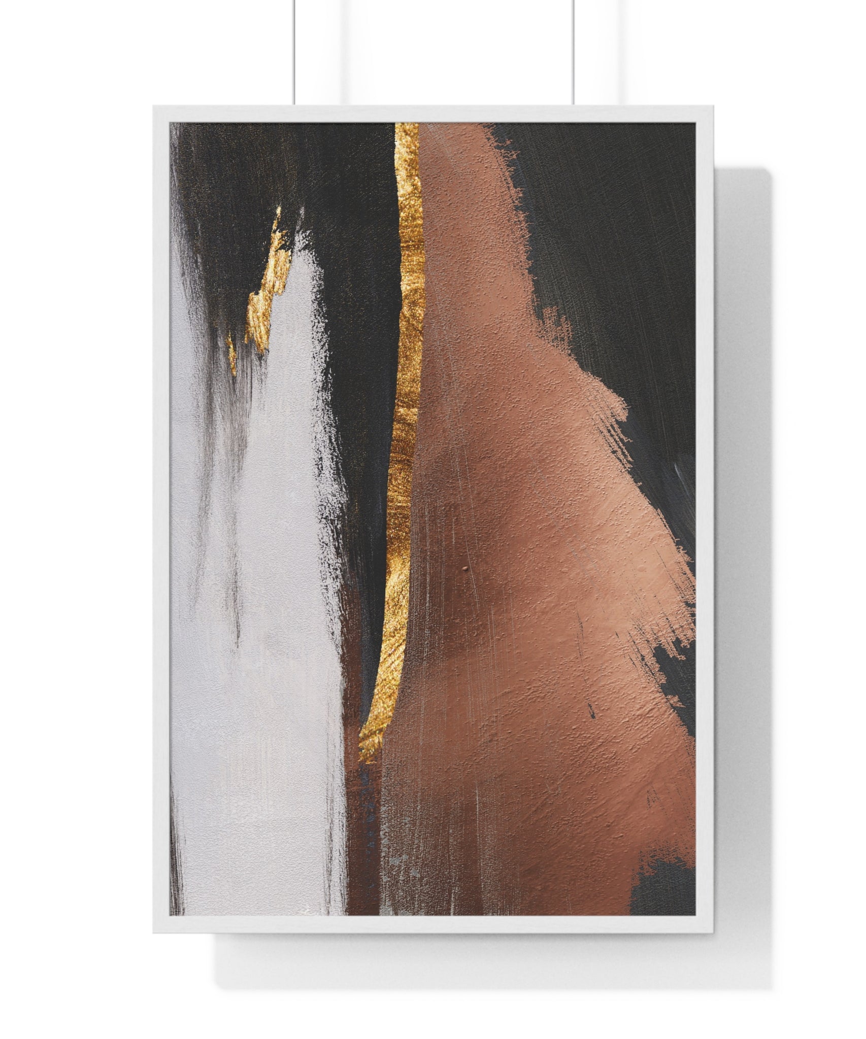 Modern Abstract Wall Art – Bold Black, Copper & Gold Textured Poster on Wooden Frame – Luxury Canvas Print for Home or Office