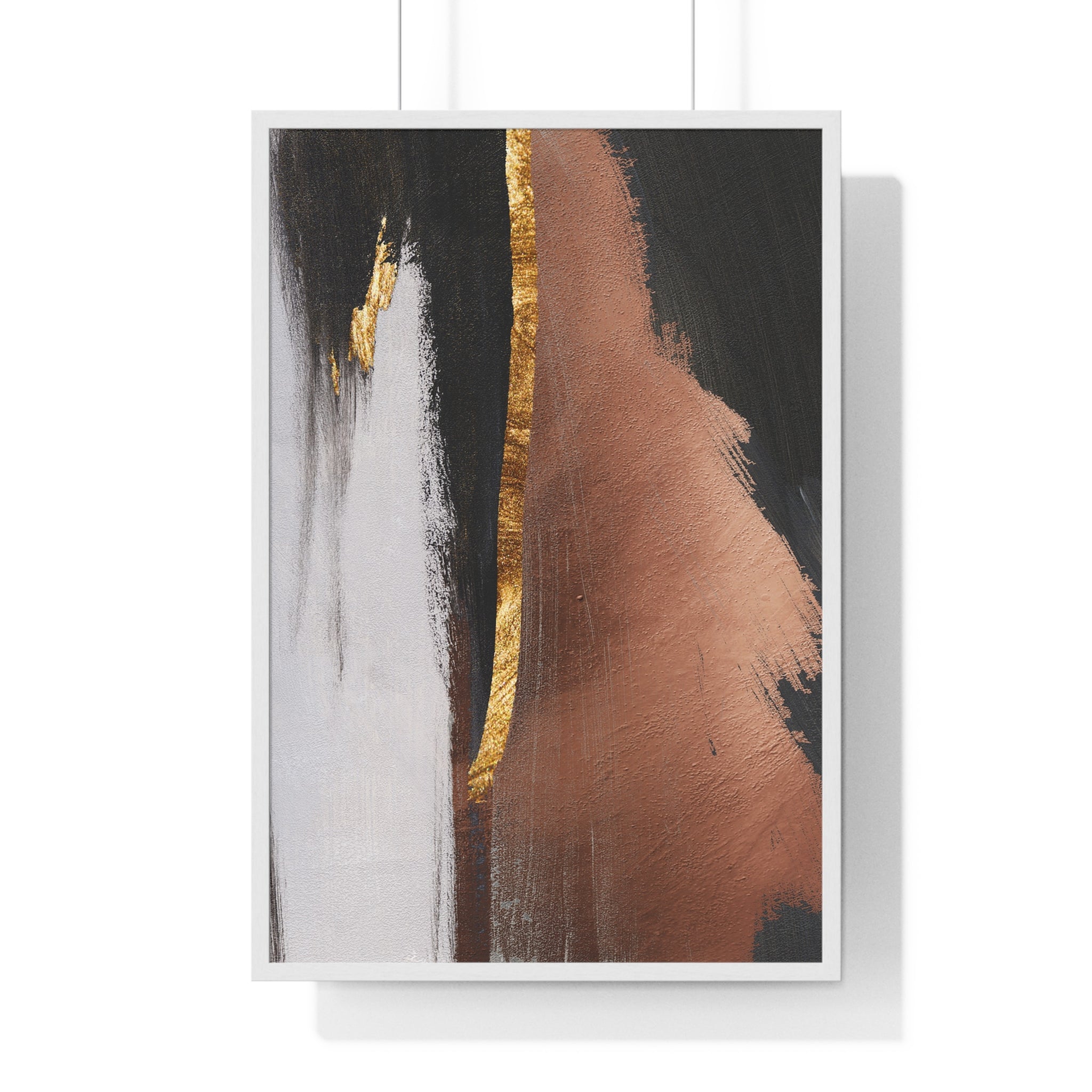 Modern Abstract Wall Art – Bold Black, Copper & Gold Textured Poster on Wooden Frame – Luxury Canvas Print for Home or Office