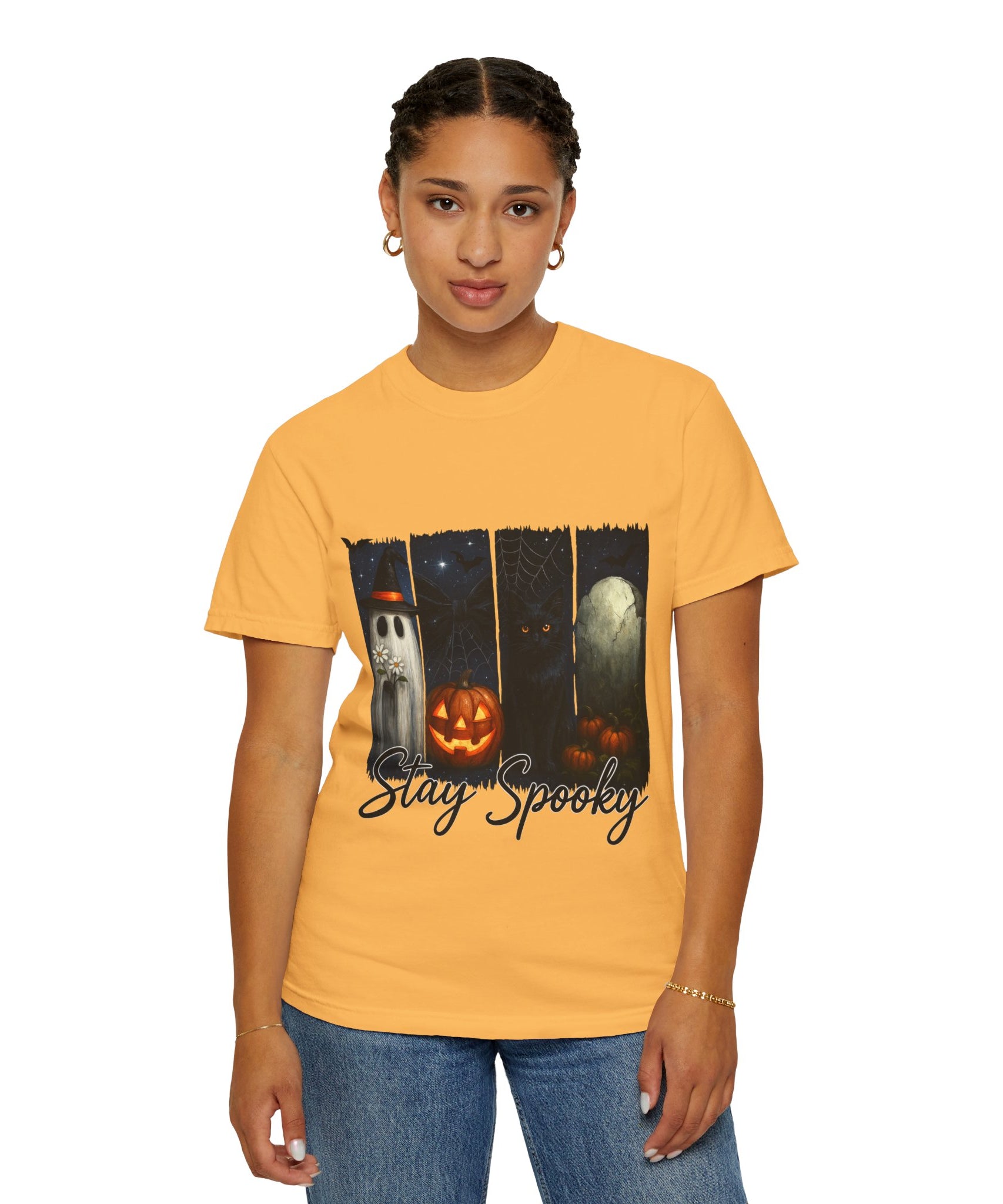 Stay Spooky Halloween T-Shirt – Cute Ghost, Black Cat, Pumpkin & Graveyard Design - Gallory Hive