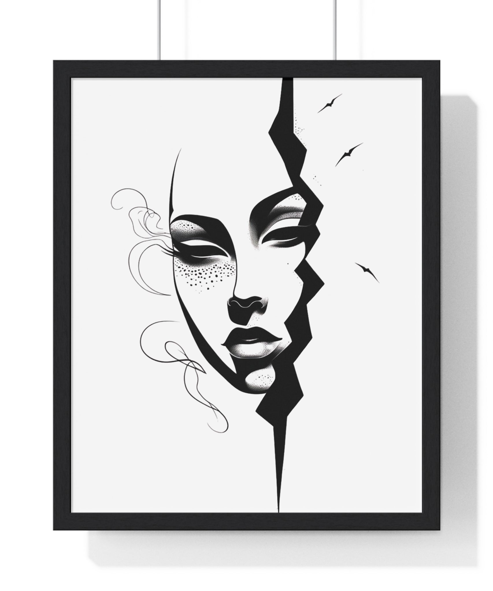 Vertical Framed Poster - Stylish Split Face Art Print | Modern Wall Decor, Home Aesthetic, Living Room Art, Unique Gift, Gallery Wall - Gallory Hive
