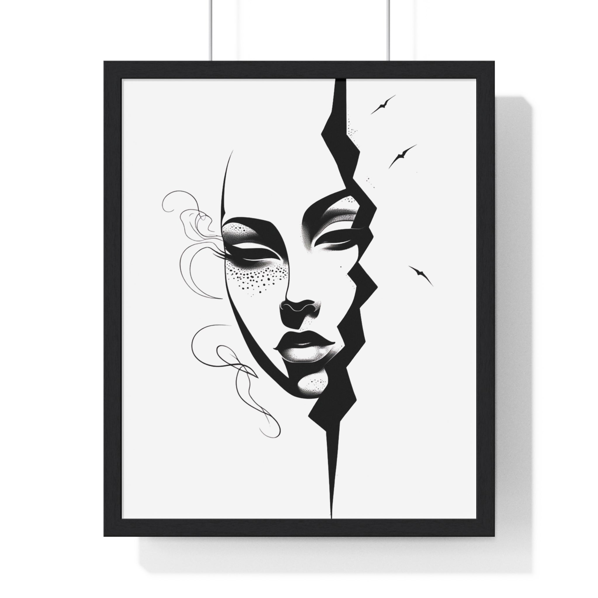 Vertical Framed Poster - Stylish Split Face Art Print | Modern Wall Decor, Home Aesthetic, Living Room Art, Unique Gift, Gallery Wall - Gallory Hive