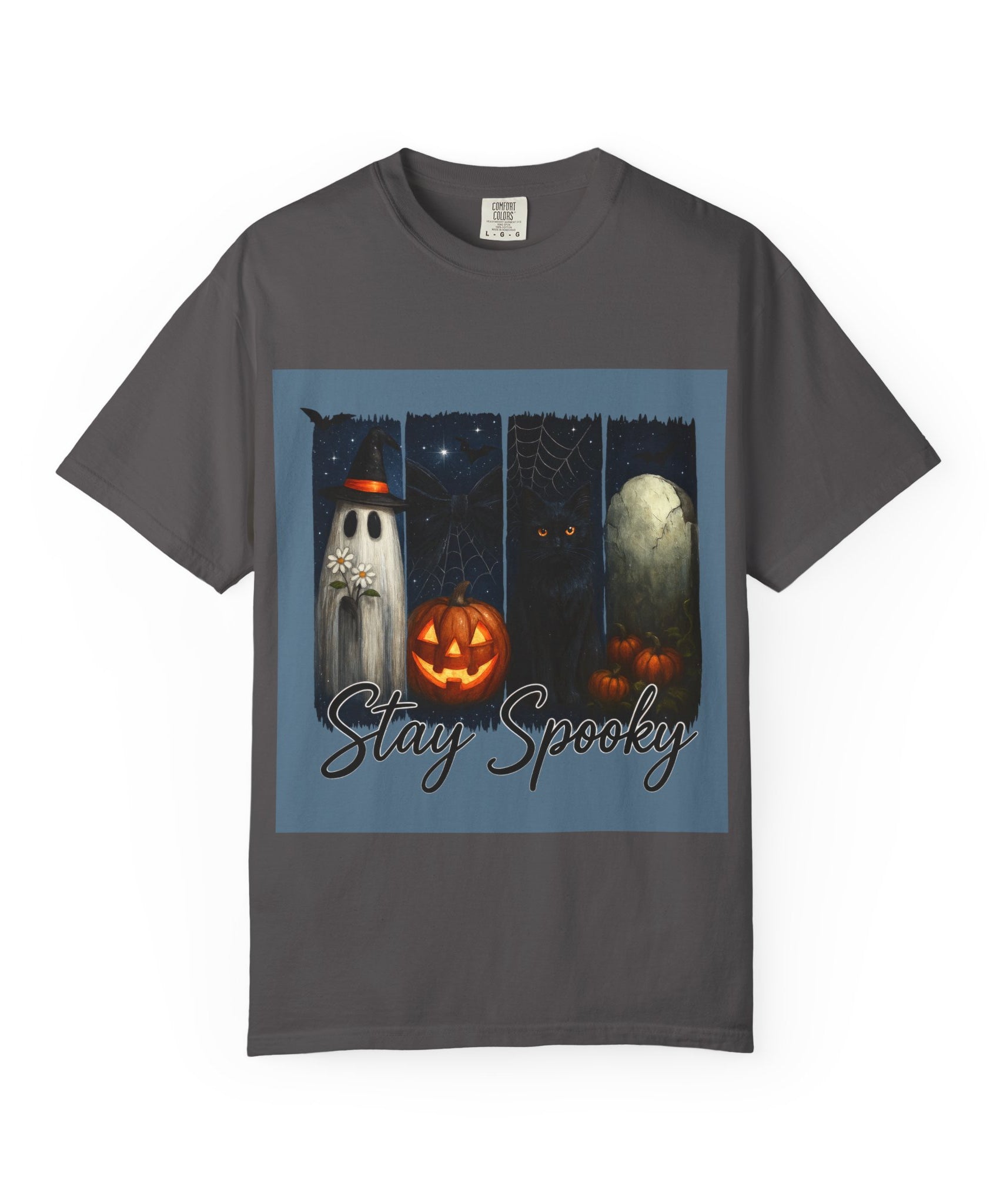 Stay Spooky Halloween T-Shirt – Cute Ghost, Black Cat, Pumpkin & Graveyard Design - Gallory Hive