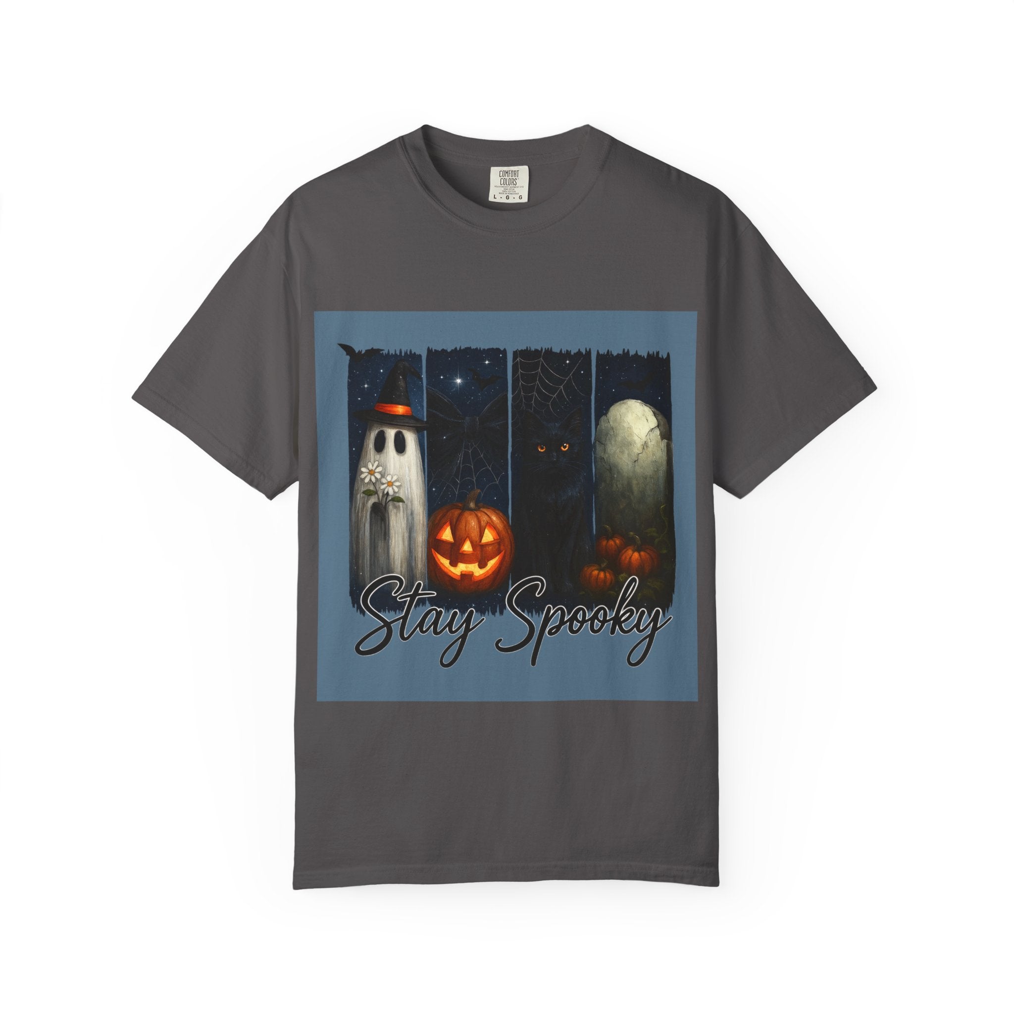 Stay Spooky Halloween T-Shirt – Cute Ghost, Black Cat, Pumpkin & Graveyard Design - Gallory Hive