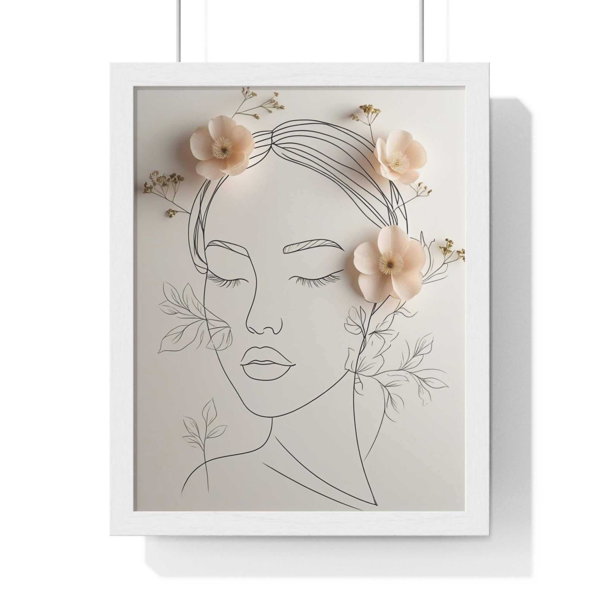 Tranquil Floral Line Art Portrait Wooden Wall Art – Minimalist Botanical Decor - Gallory Hive