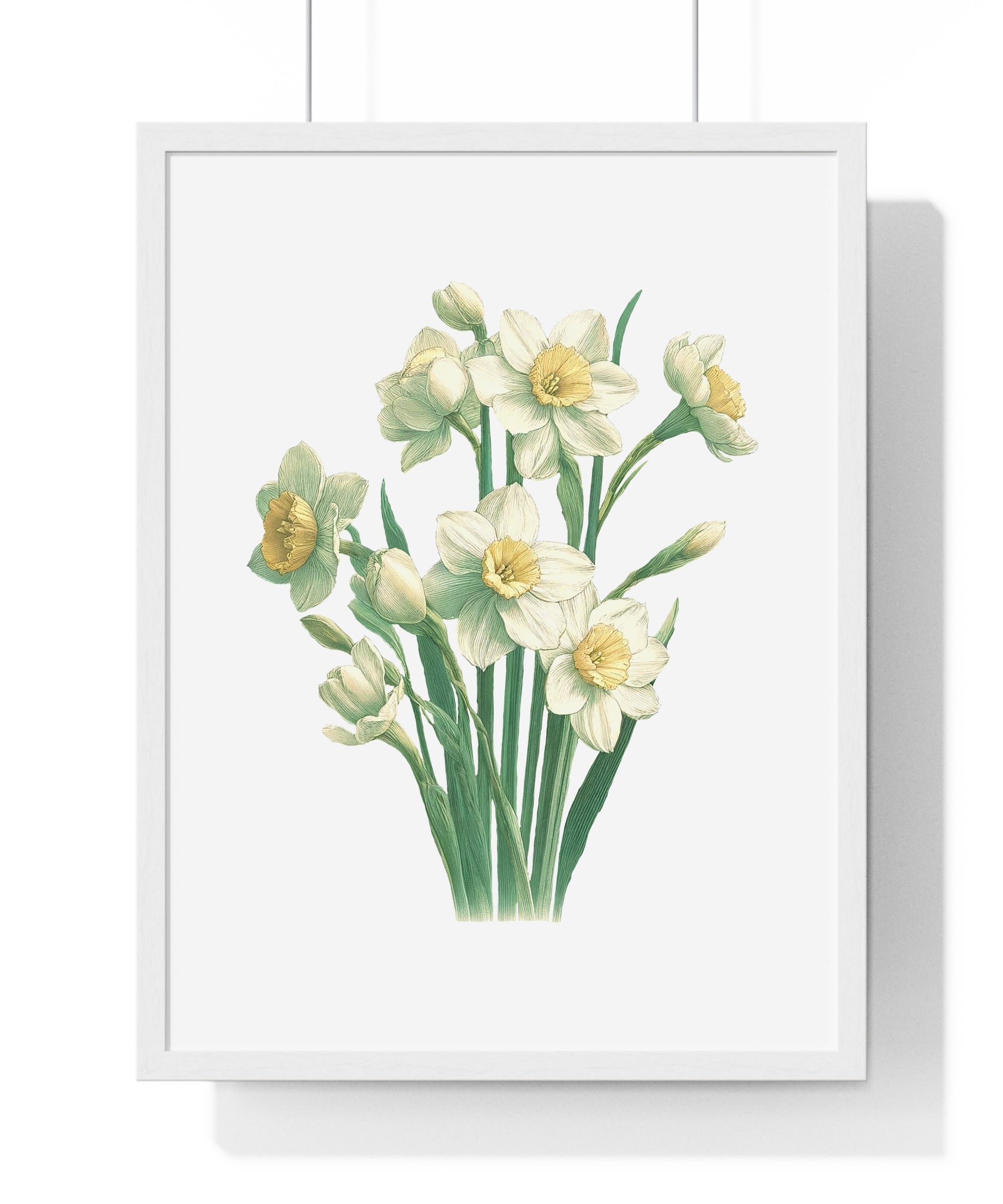 December Birth Month Flower Wall Art – Narcissus Botanical Illustration in Wooden Frame | Hope, Good Fortune & Renewal