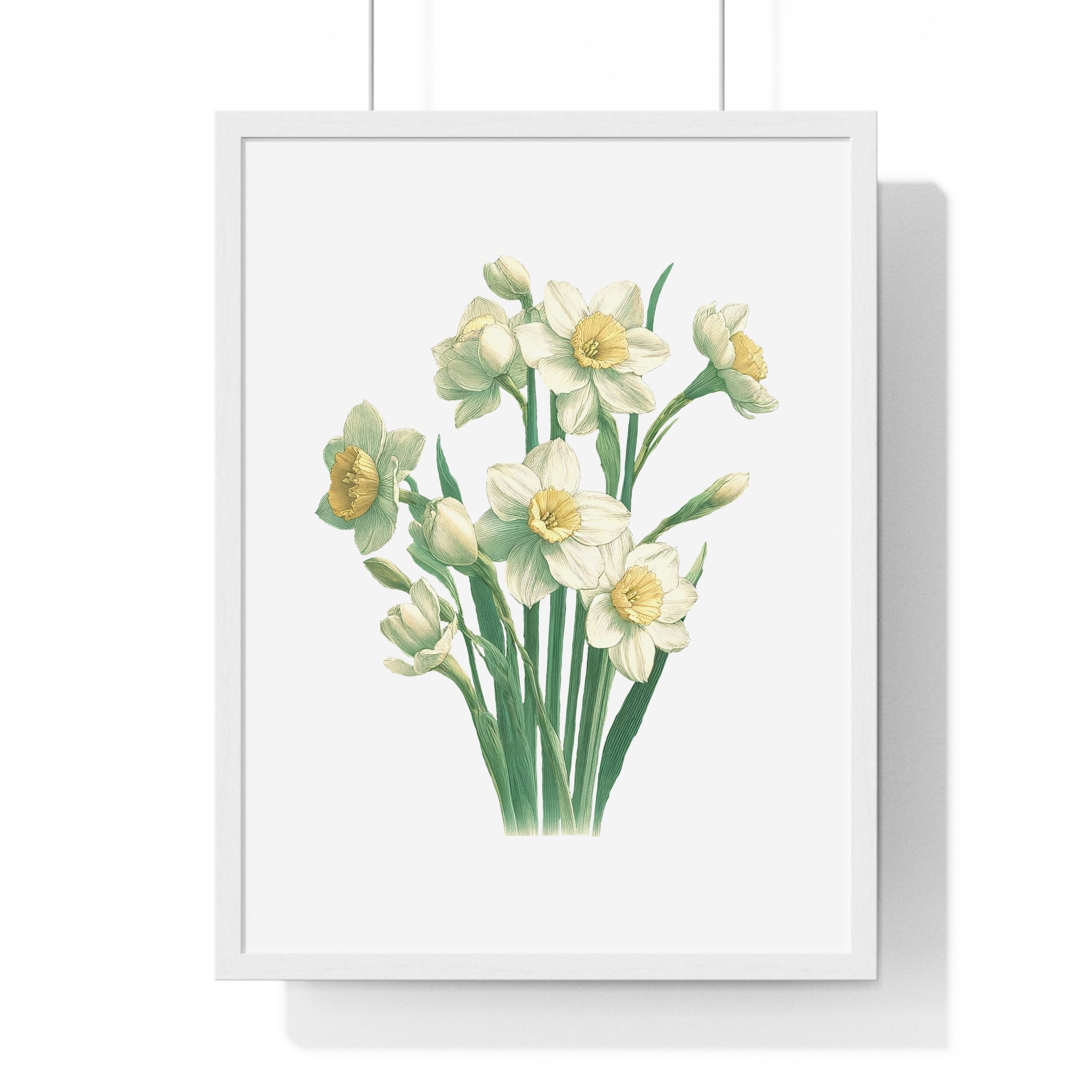 December Birth Month Flower Wall Art – Narcissus Botanical Illustration in Wooden Frame | Hope, Good Fortune & Renewal