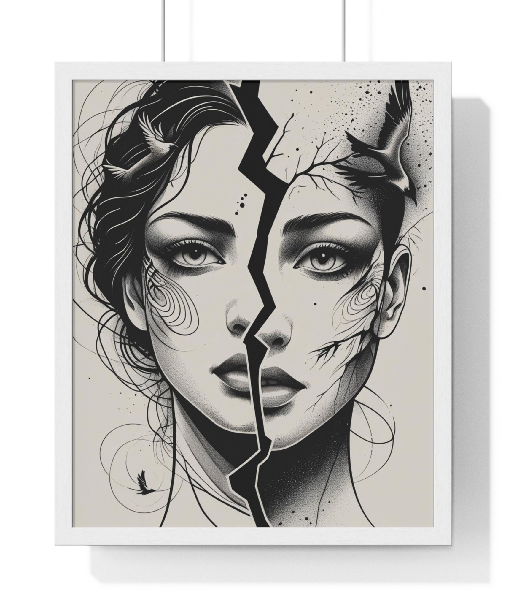 Vertical Framed Poster, Women Split Face Home Decor Art Modern Wall Unique Gift Inspirational Artwork, Wall Hanging Art Print - Gallory Hive