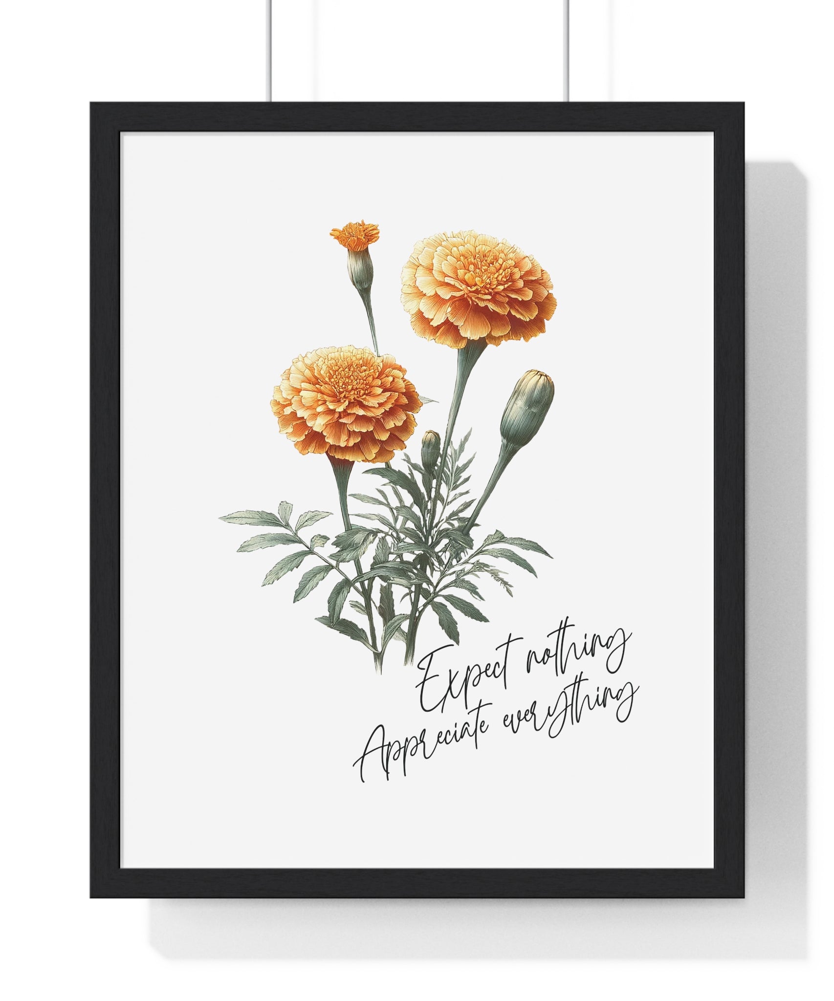 October Birth Month Flower Wall Art – Marigold Illustration with Inspirational Quote in Wooden Frame