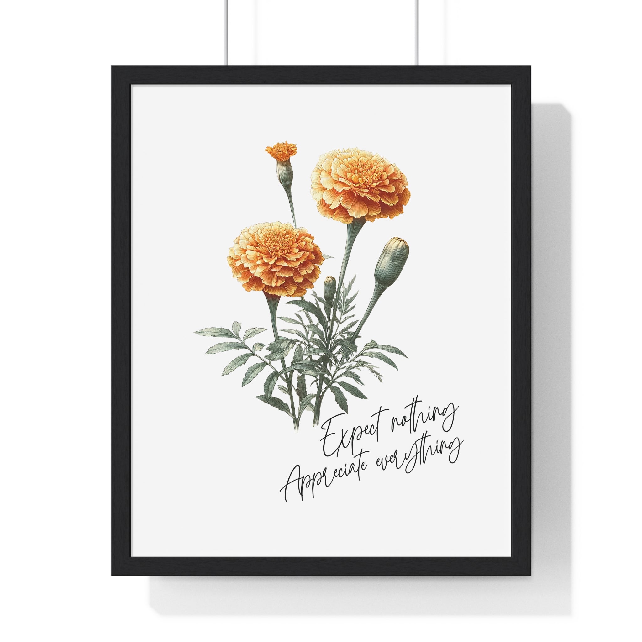 October Birth Month Flower Wall Art – Marigold Illustration with Inspirational Quote in Wooden Frame