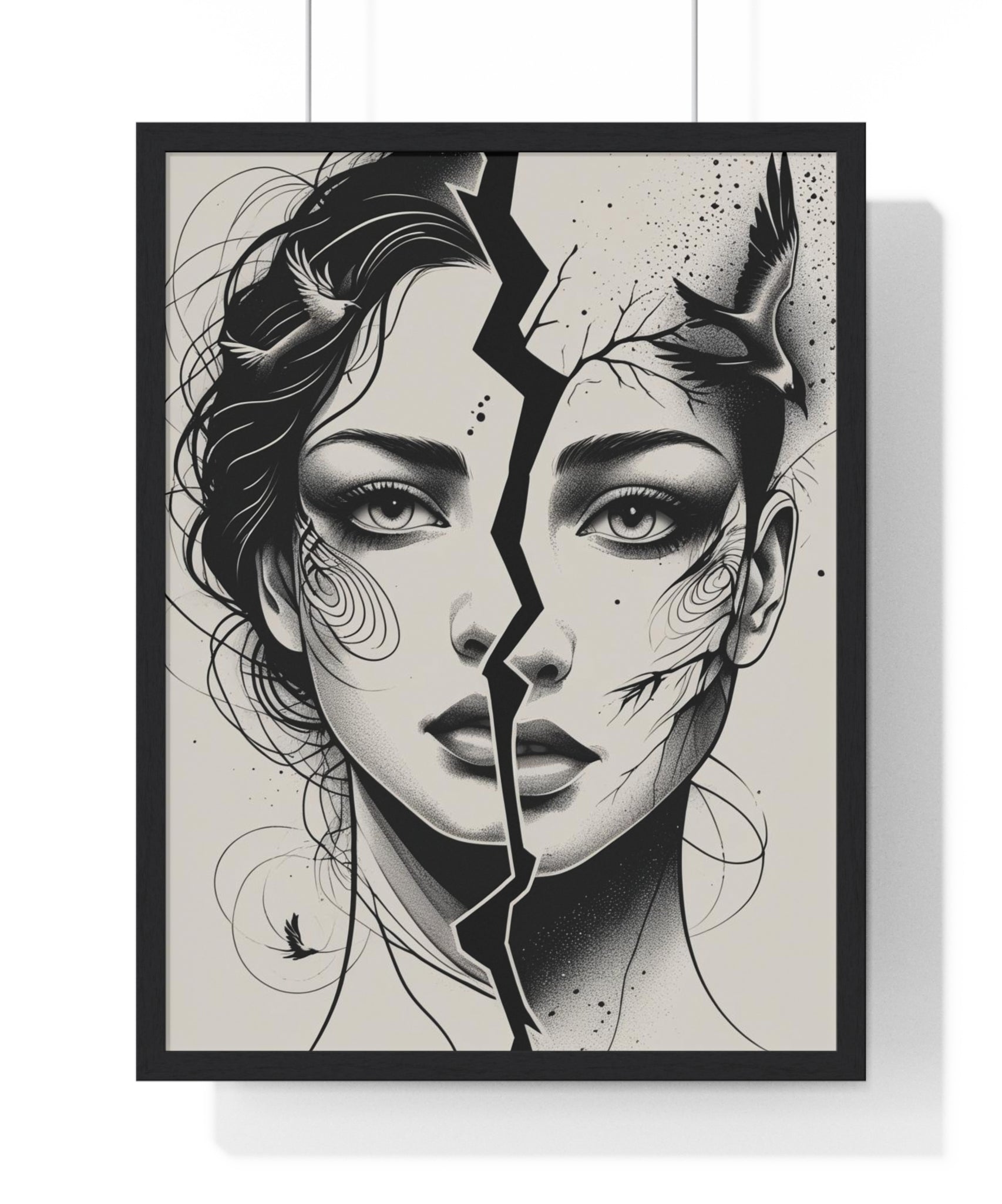 Vertical Framed Poster, Women Split Face Home Decor Art Modern Wall Unique Gift Inspirational Artwork, Wall Hanging Art Print - Gallory Hive