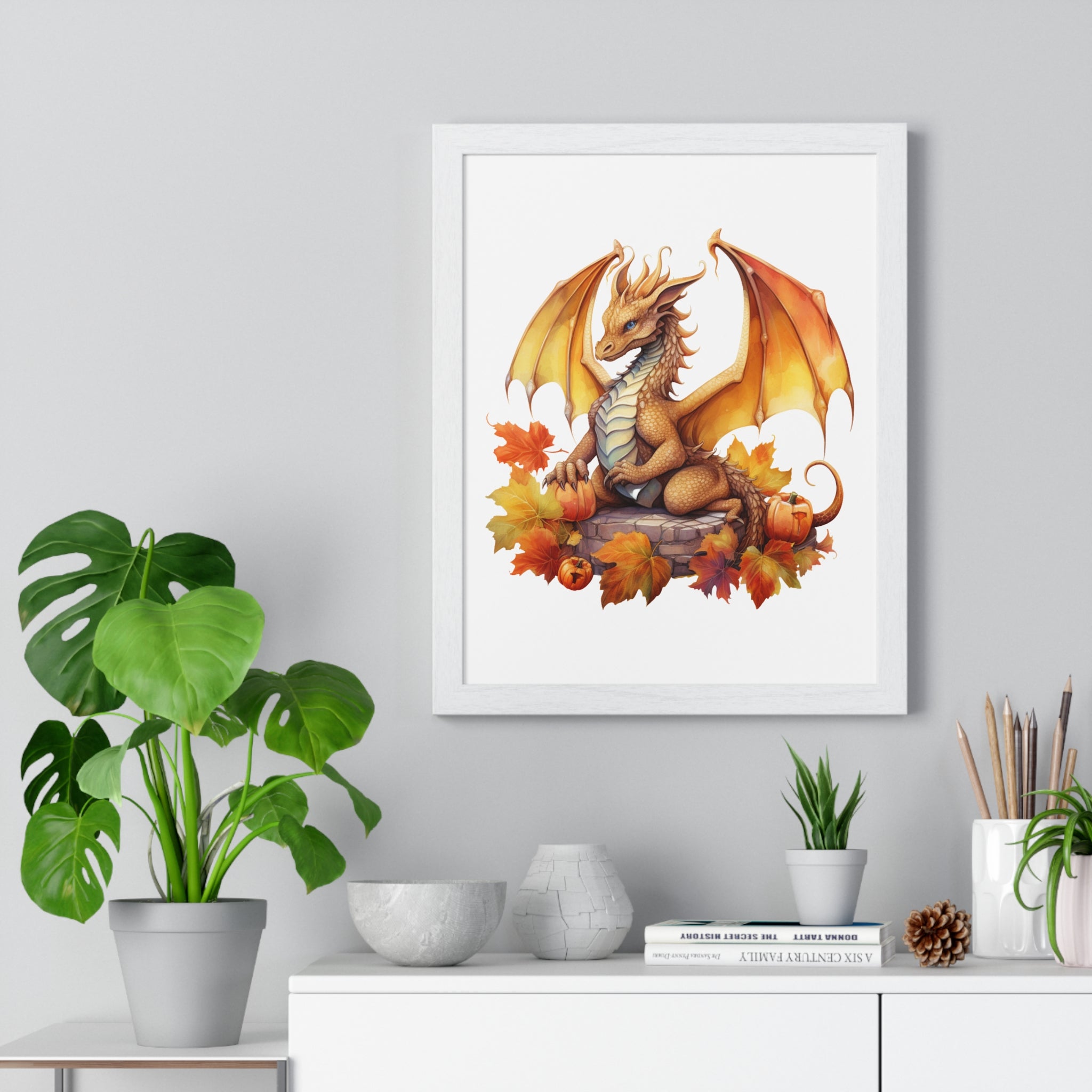 Autumn Dragon Wall Art – Fantasy Fall Decor with Pumpkins