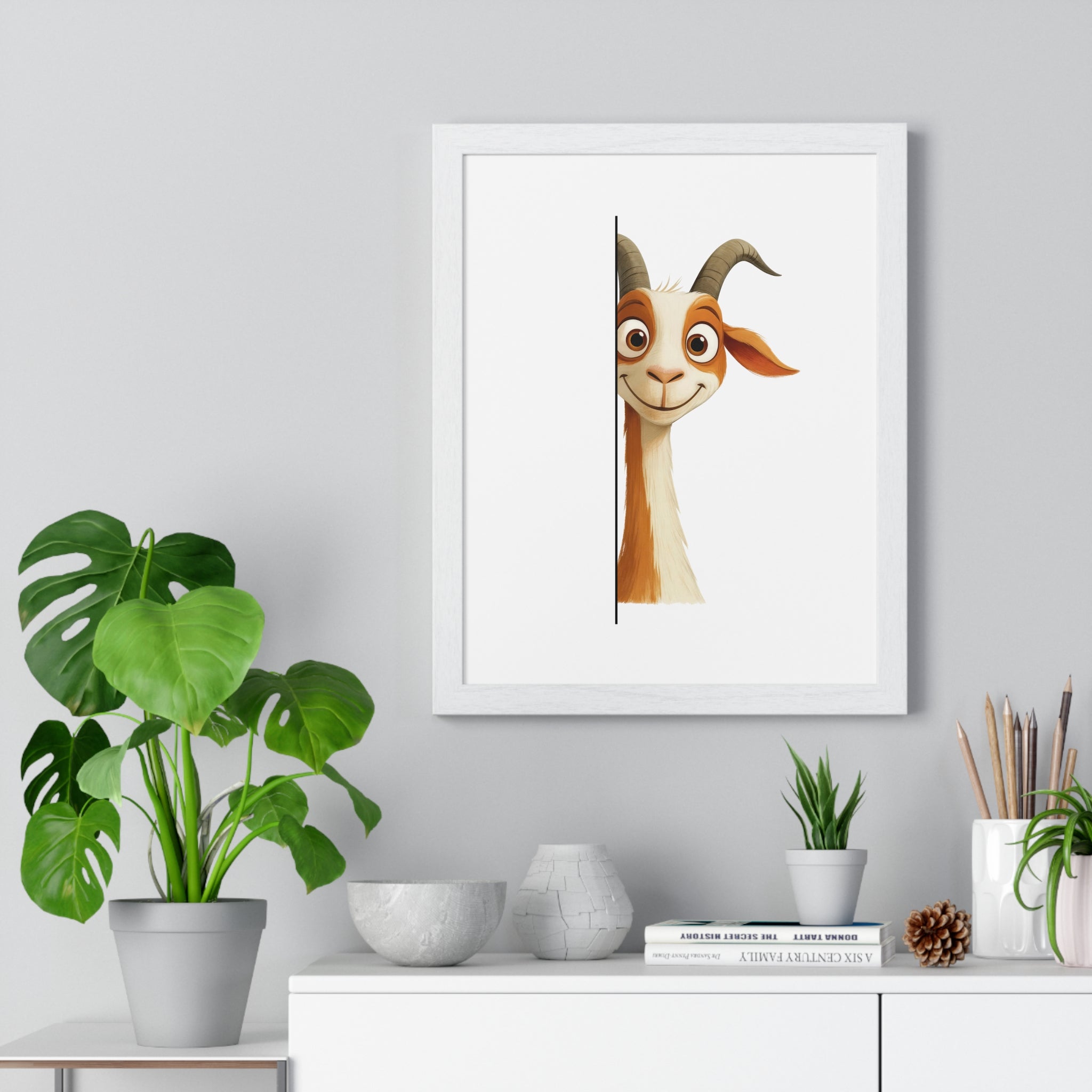 Whimsical Goat Peek – Wooden Frame Wall Art