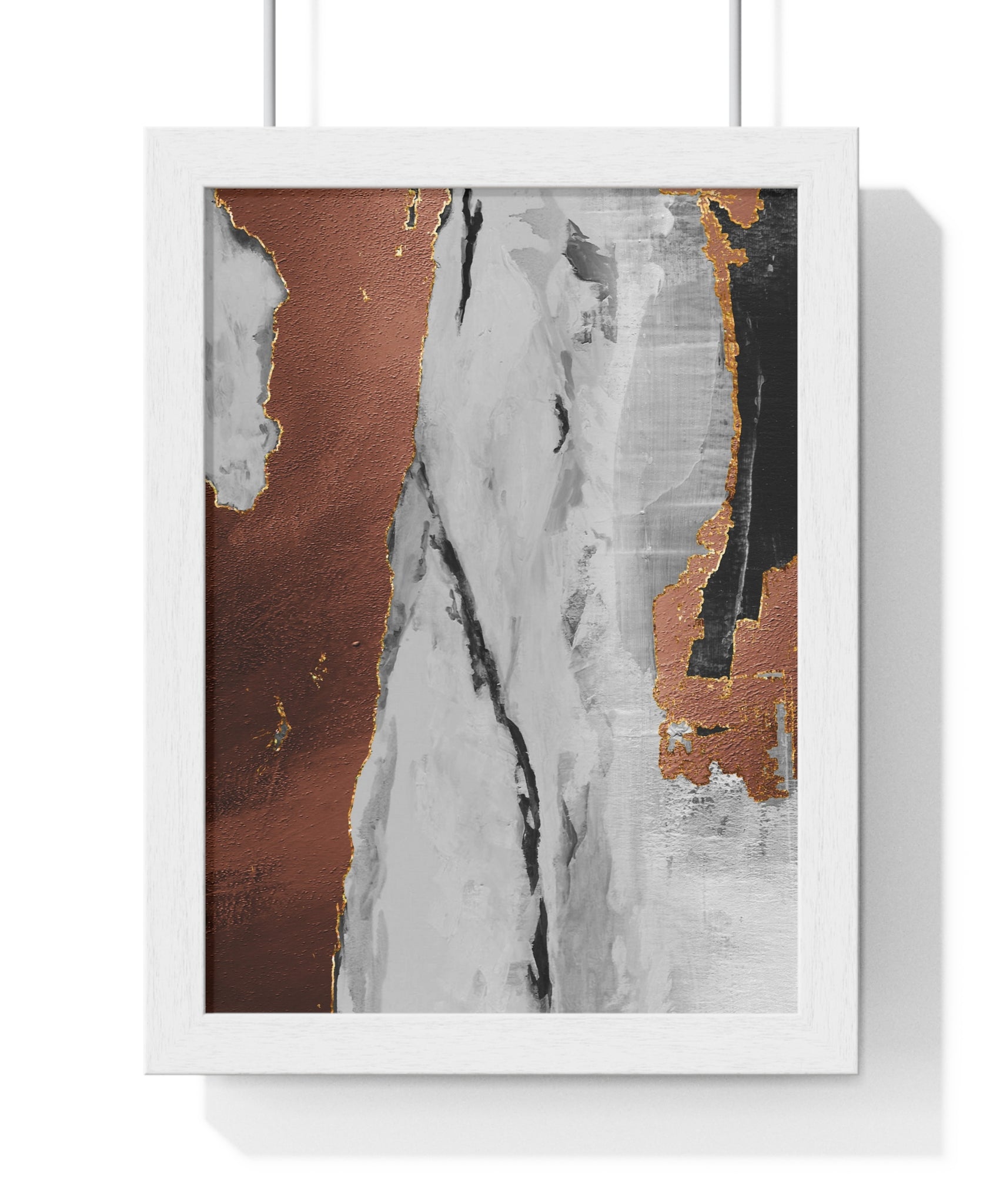 Luxury Abstract Wall Art Poster – Metallic Copper & Marble Texture on Wooden Frame – Modern Home Décor