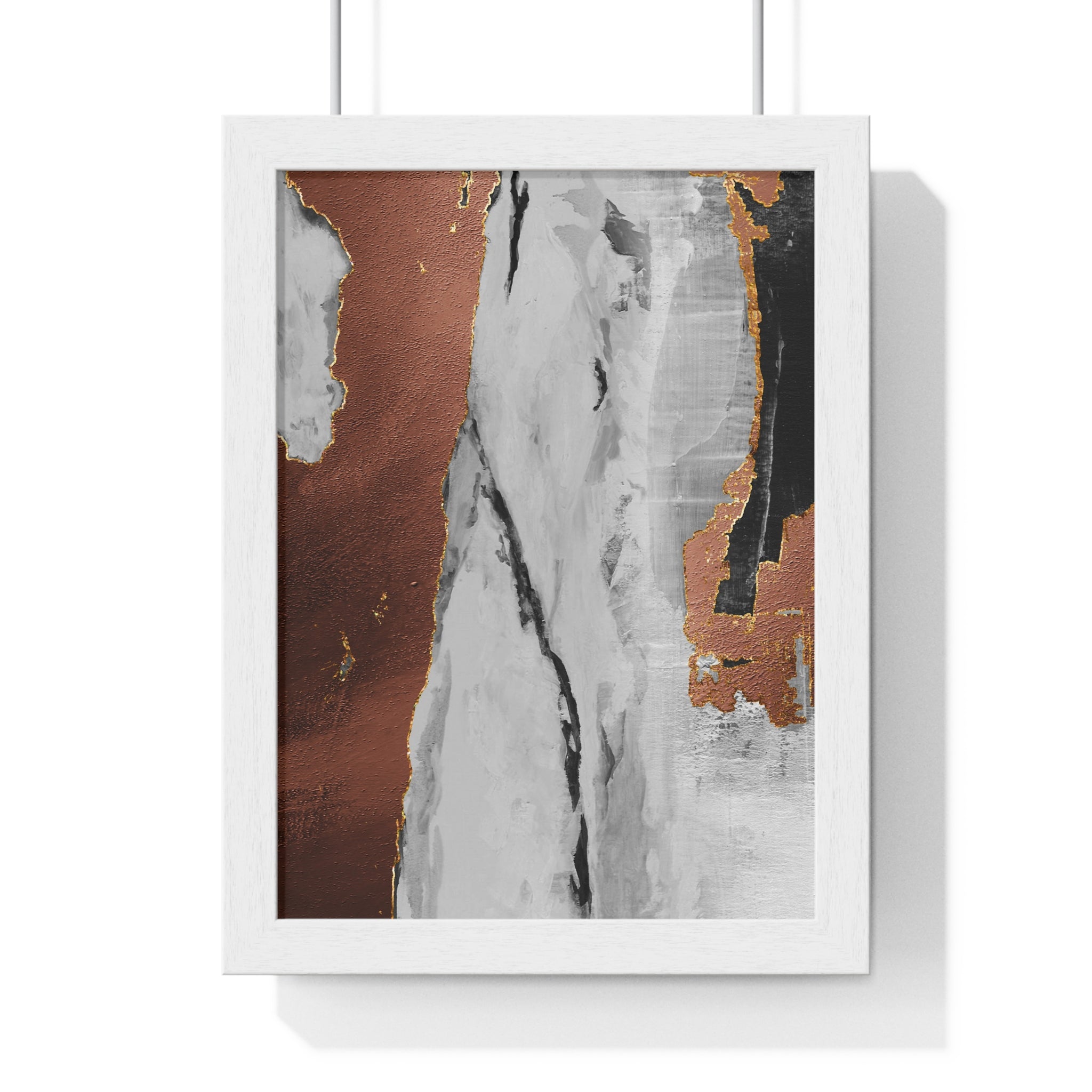 Luxury Abstract Wall Art Poster – Metallic Copper & Marble Texture on Wooden Frame – Modern Home Décor
