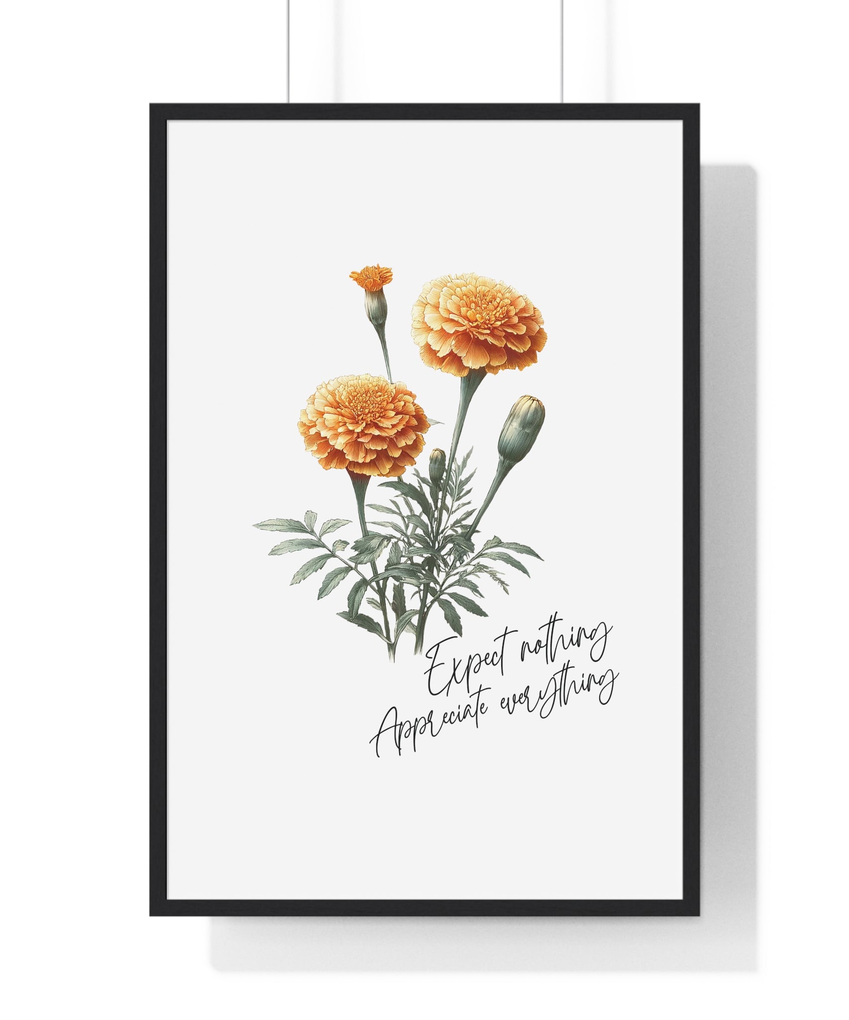 October Birth Month Flower Wall Art – Marigold Illustration with Inspirational Quote in Wooden Frame