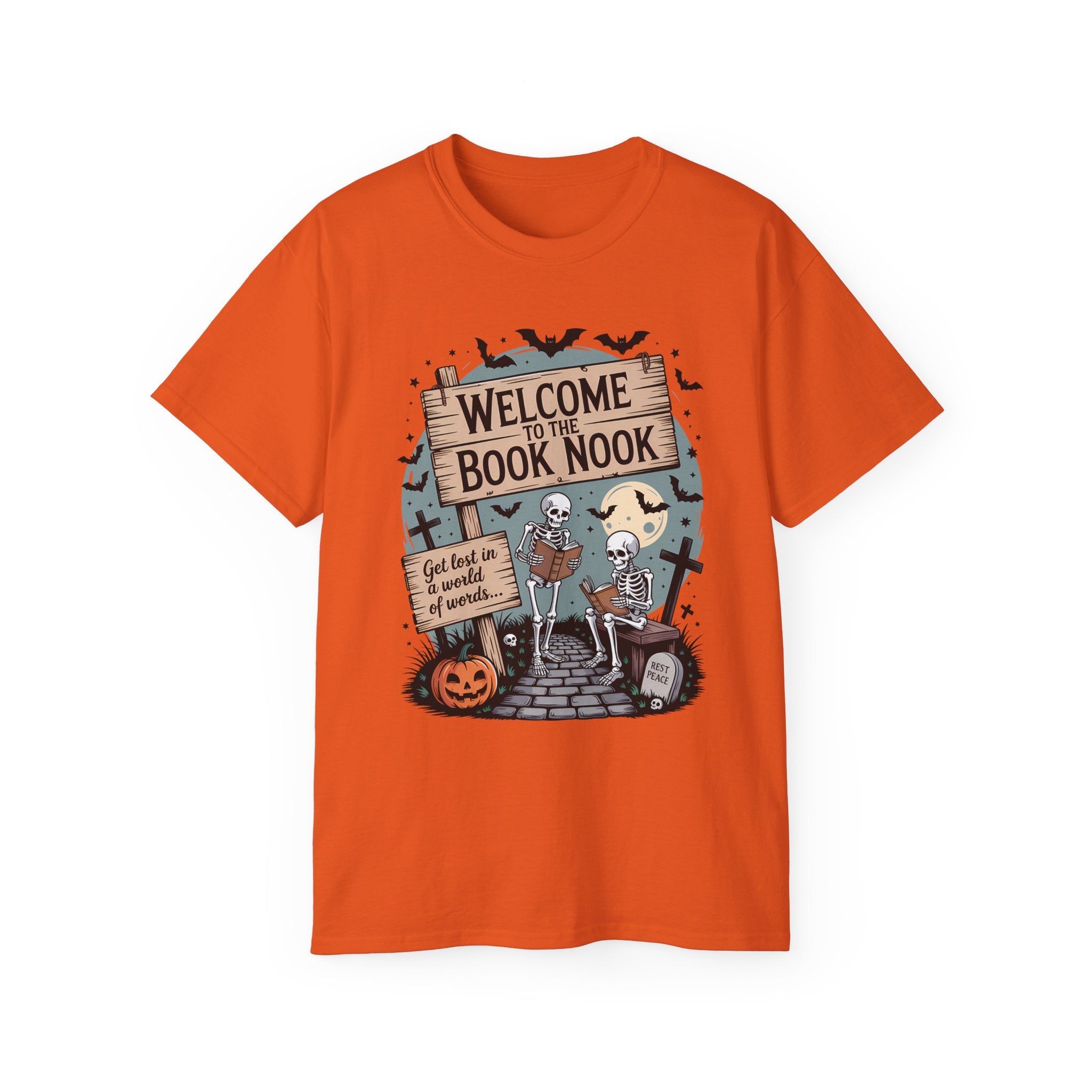 Welcome Book Nook Halloween Skeleton Tee | Gallory Hive