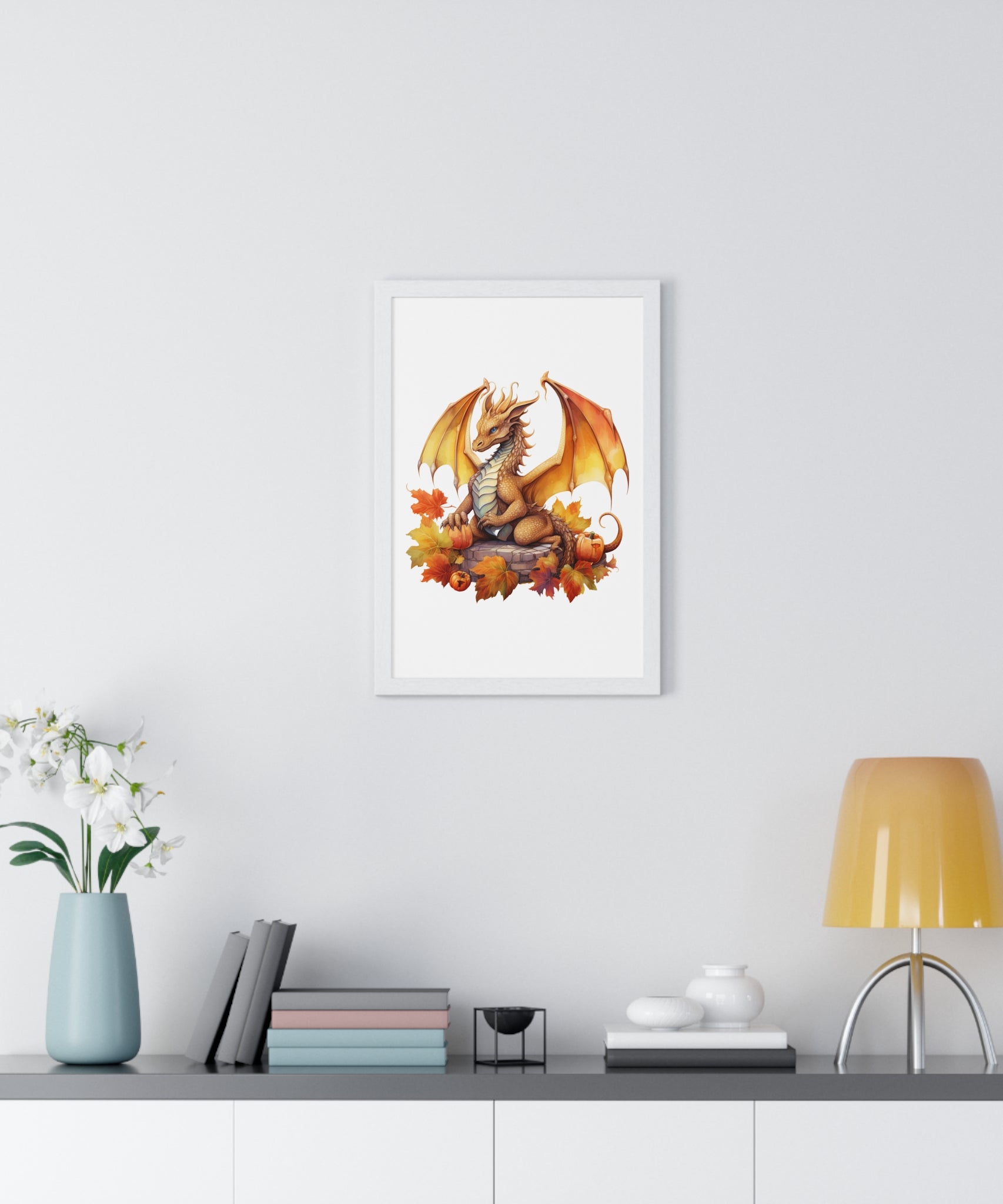 Autumn Dragon Wall Art – Fantasy Fall Decor with Pumpkins
