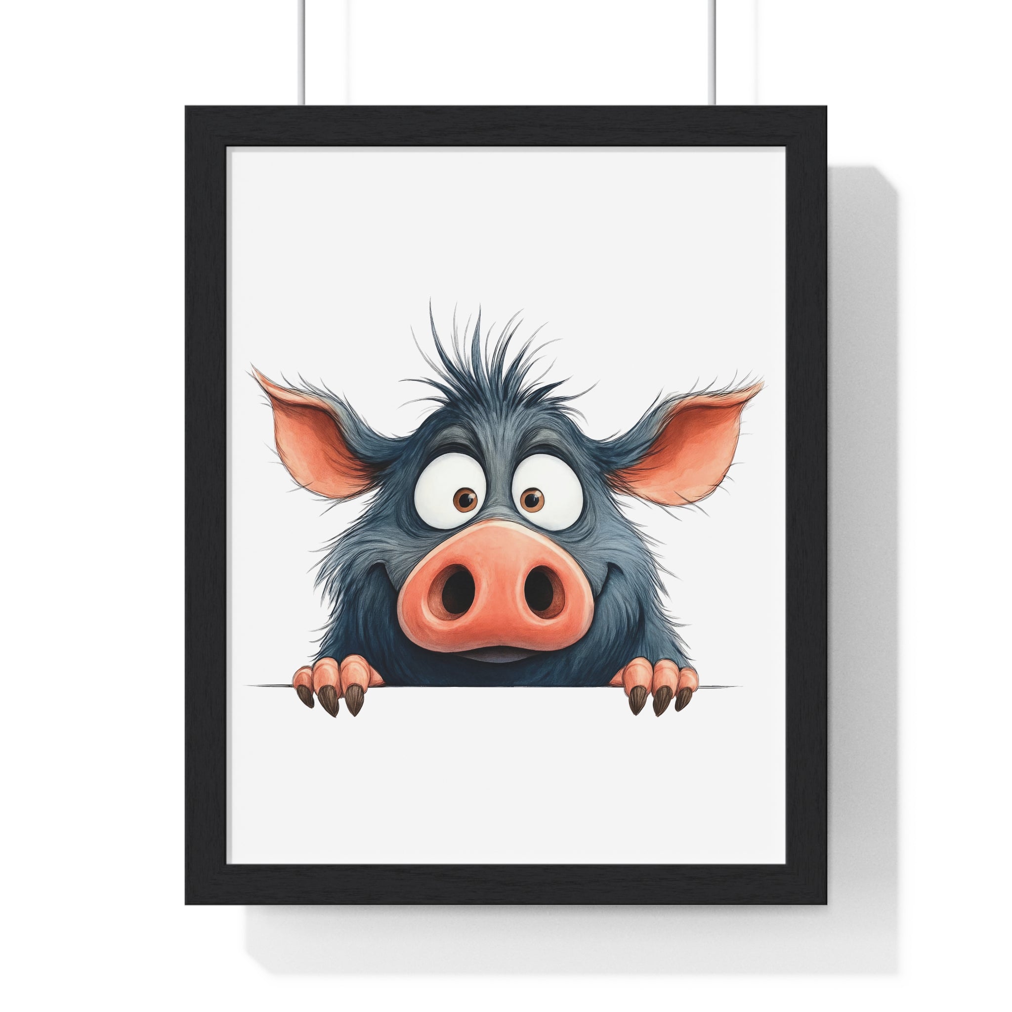 Wooden Frame Wall Decor with Quirky Monster Print