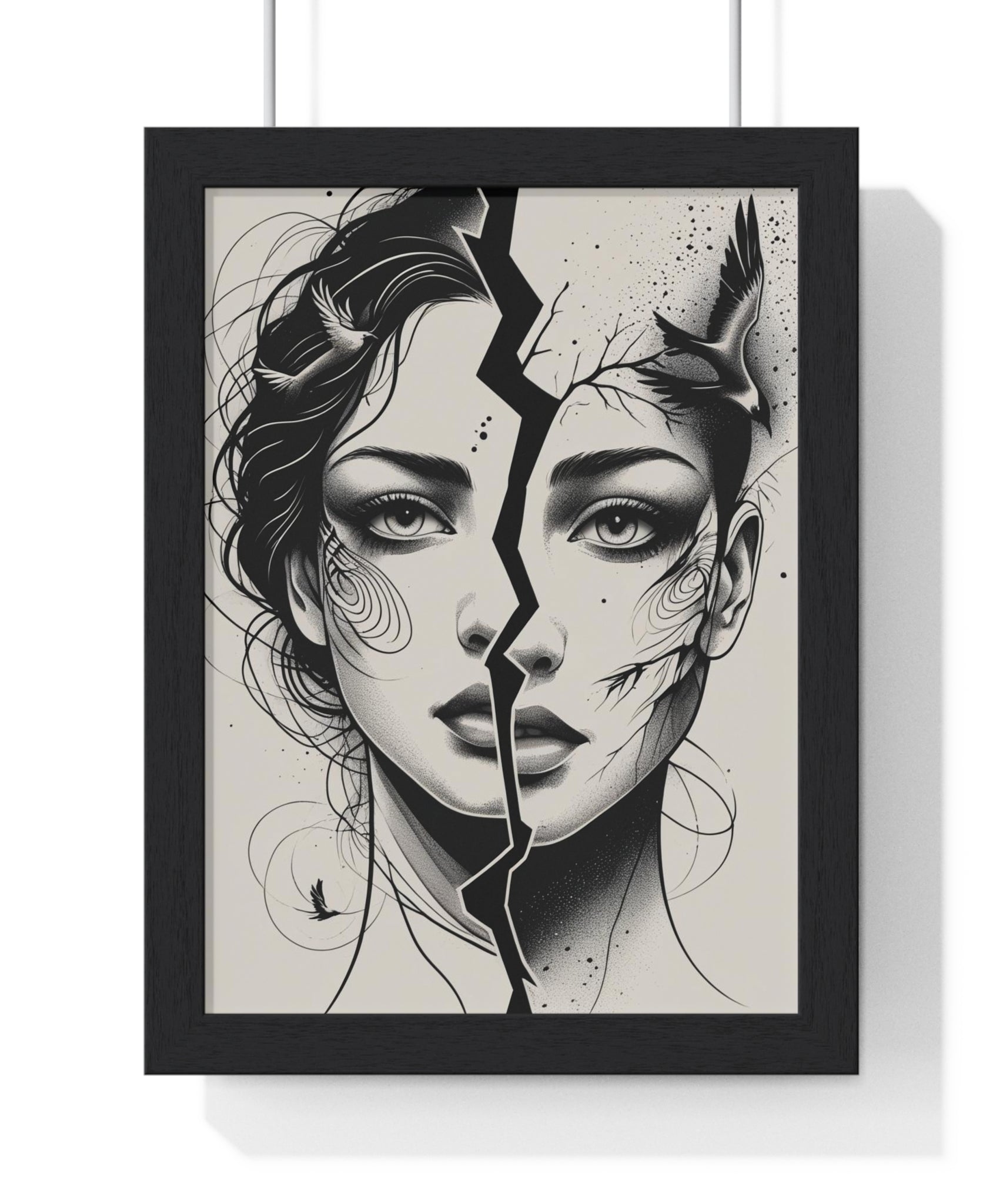 Vertical Framed Poster, Women Split Face Home Decor Art Modern Wall Unique Gift Inspirational Artwork, Wall Hanging Art Print - Gallory Hive