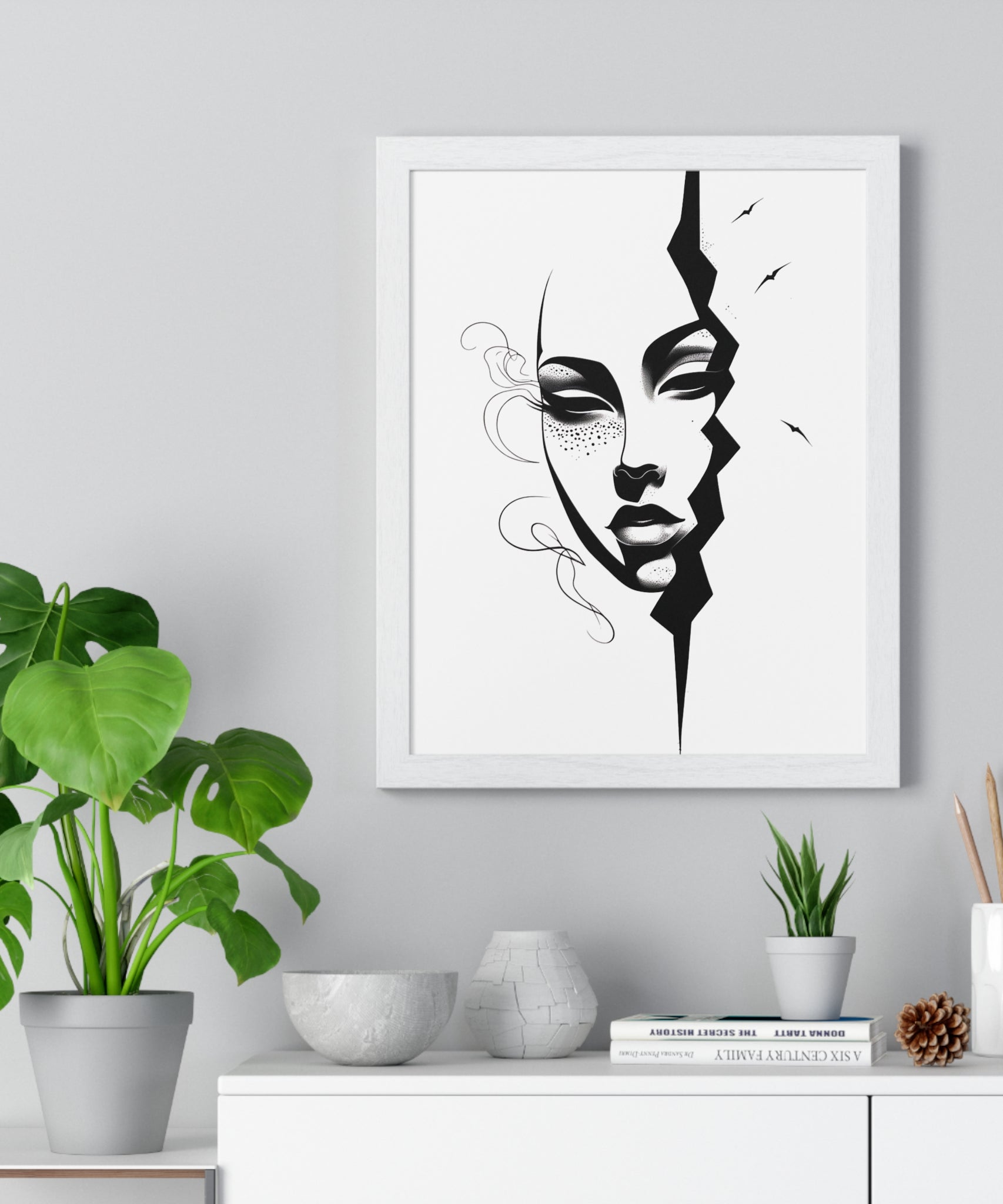 Vertical Framed Poster - Stylish Split Face Art Print | Modern Wall Decor, Home Aesthetic, Living Room Art, Unique Gift, Gallery Wall - Gallory Hive
