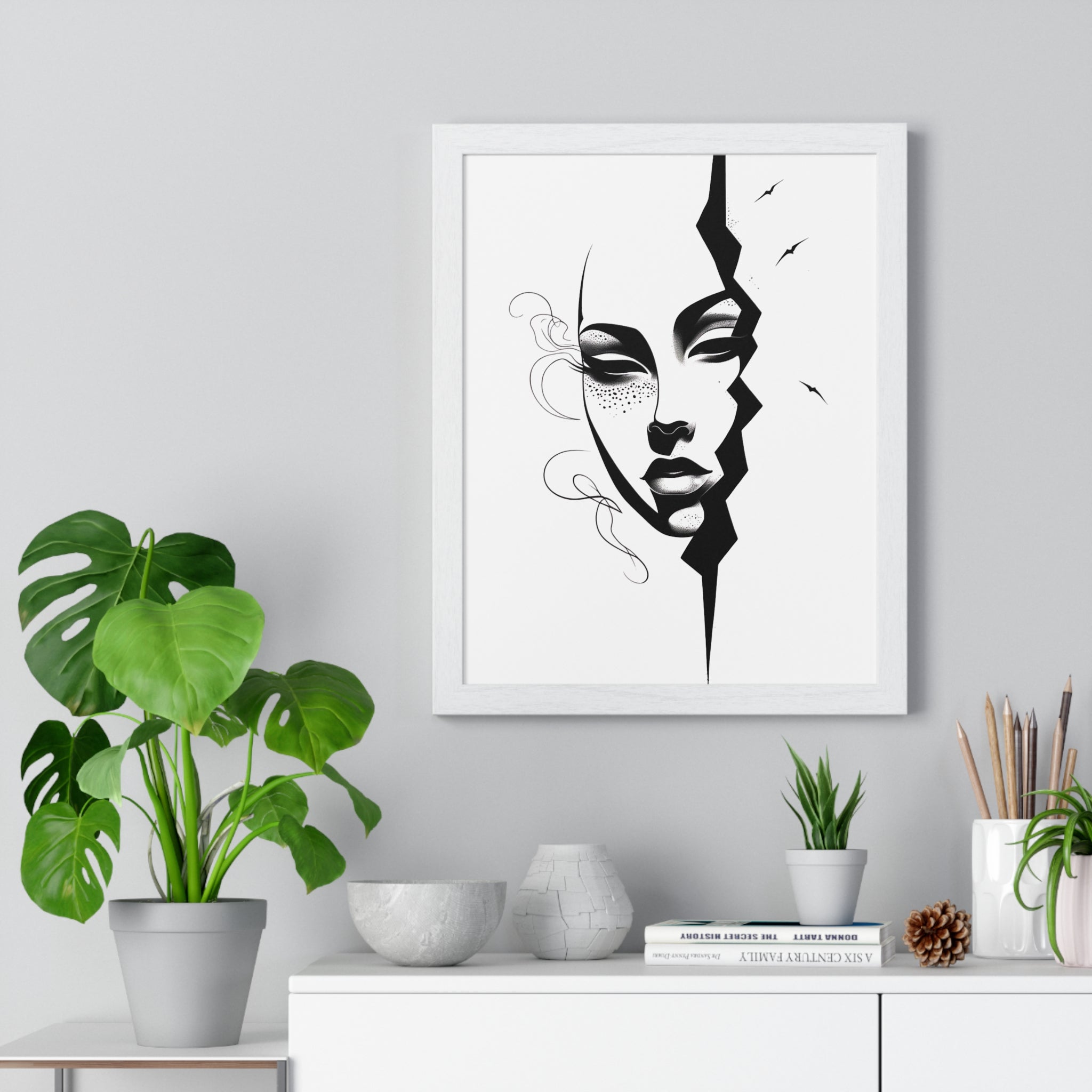 Vertical Framed Poster - Stylish Split Face Art Print | Modern Wall Decor, Home Aesthetic, Living Room Art, Unique Gift, Gallery Wall - Gallory Hive