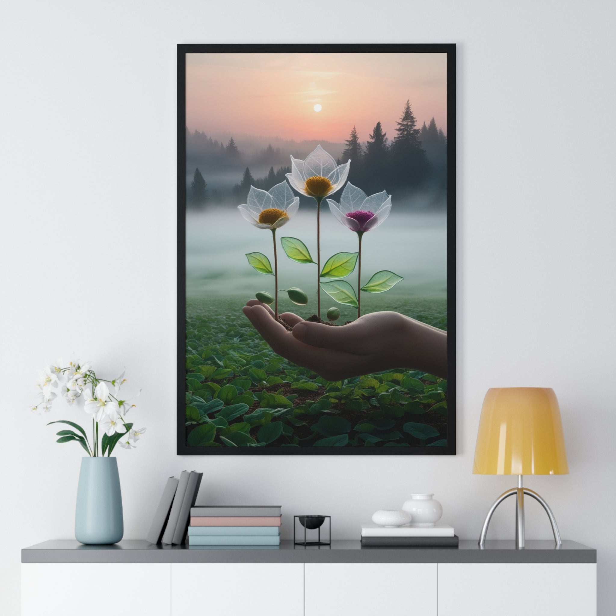 Nature Botanical Vertical Framed Poster, Serene Floral Wall Art, Inspirational Home Decor, Botanical Print, Gift for Garden Lovers