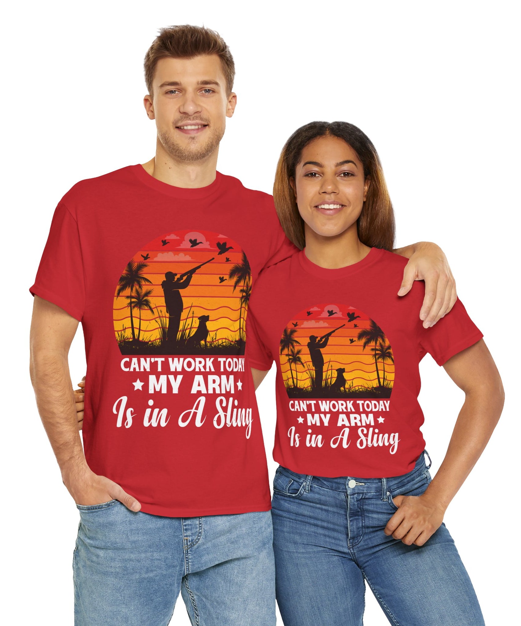 Hunter & Dog Tee – Retro Sunset Scene
